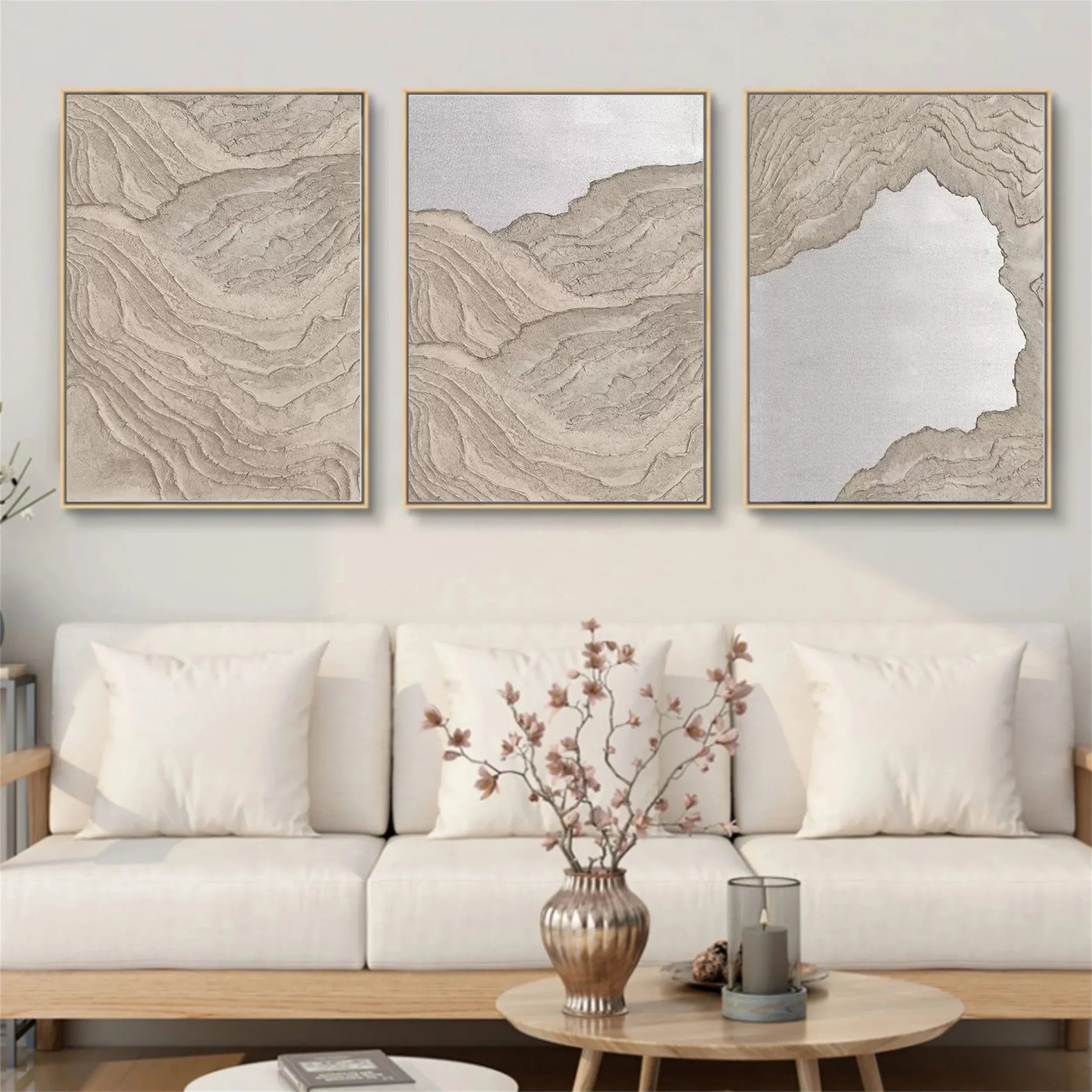 Large Wall Art Set of 3 Beach Art -Abstract Coastal Painting  #JJ 282