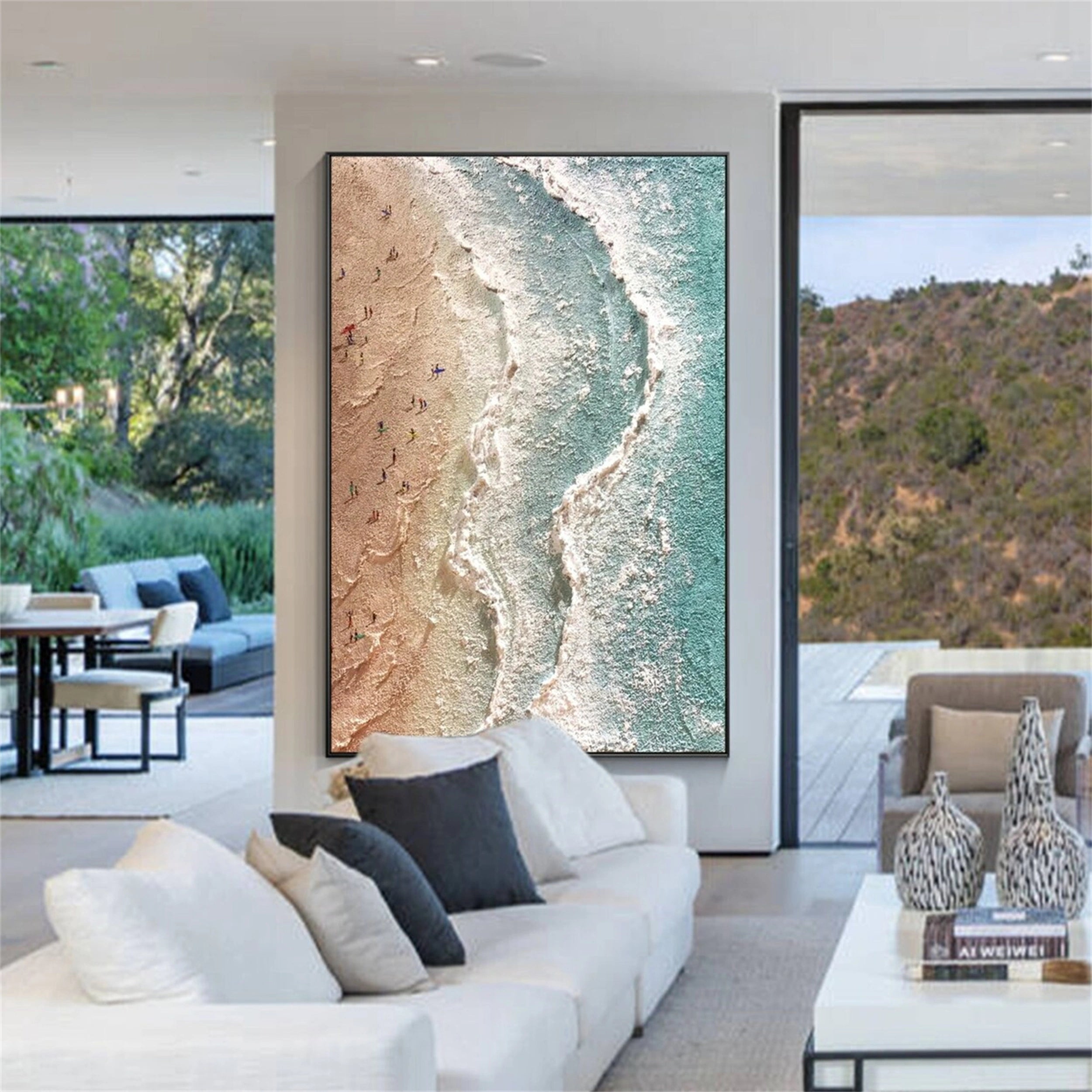 Large Textured Ocean Wall Art | Aerial Beach Scene Canvas Painting #ZZ 064