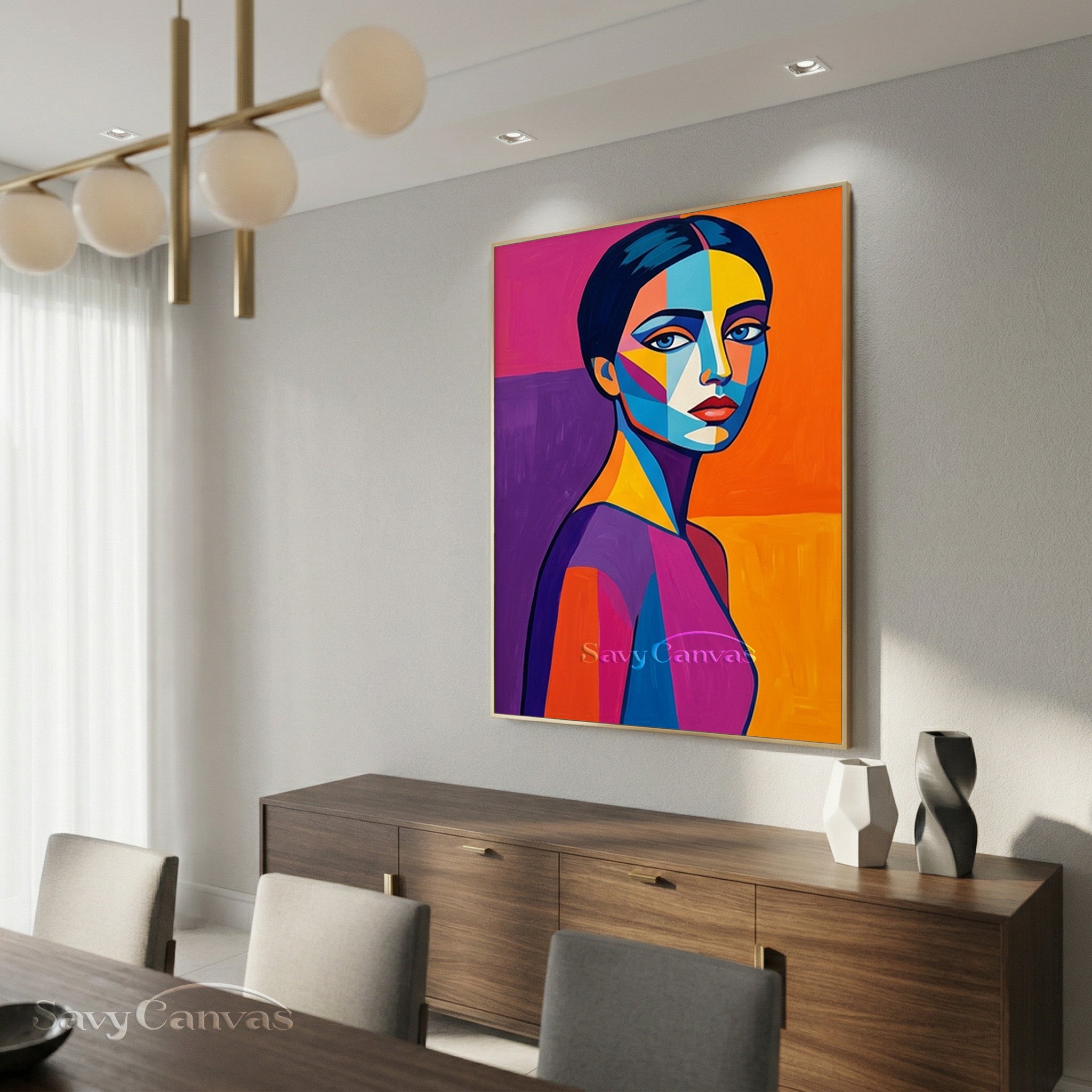 Colorful Pop Art Female Portrait | Handmade Canvas Wall Art #SS 159