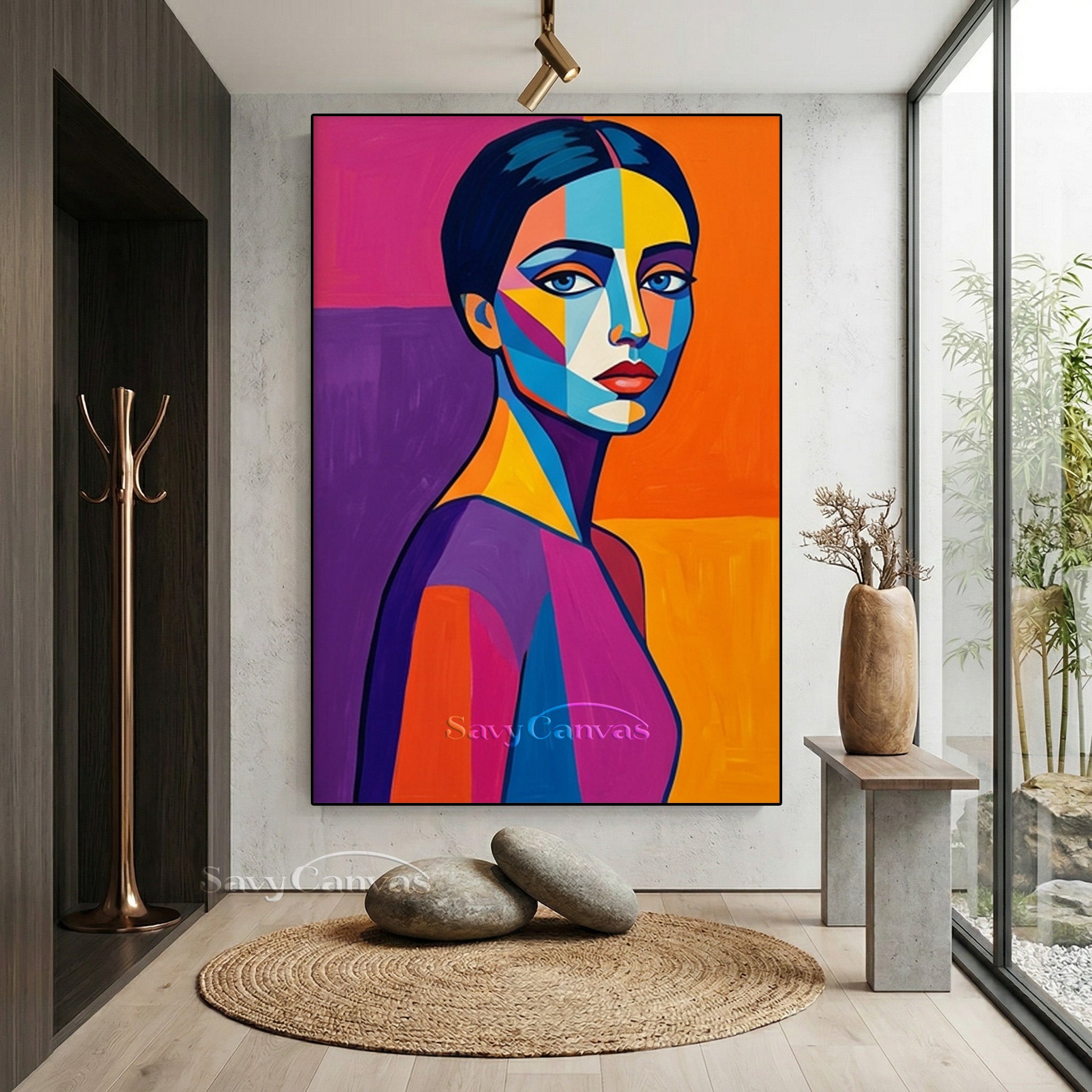 Colorful Pop Art Female Portrait | Handmade Canvas Wall Art #SS 159