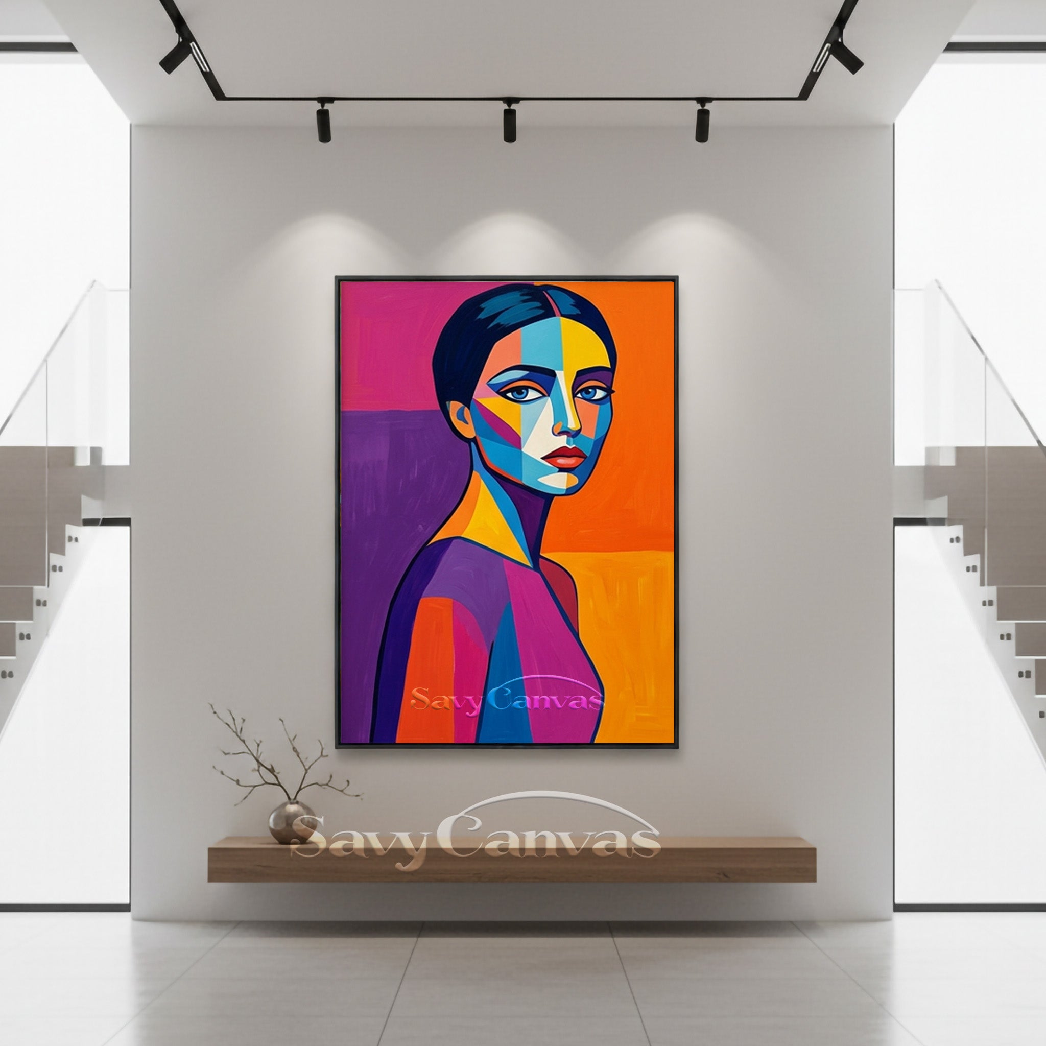 Colorful Pop Art Female Portrait | Handmade Canvas Wall Art #SS 159