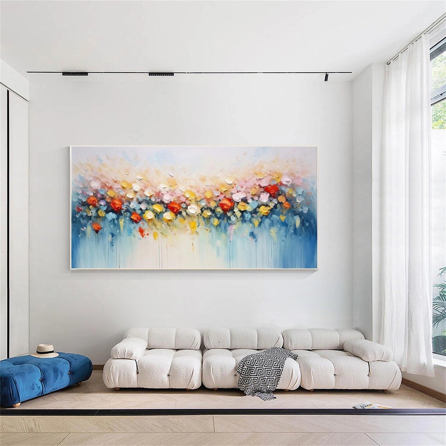 Statement Wall Art Hand - Painted Oil Painting with Bold Floral Patterns #JJ 342