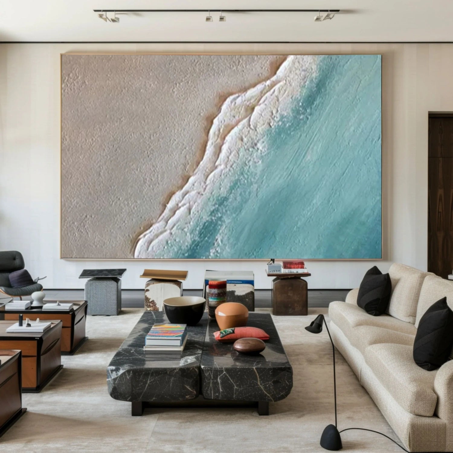 Textured Beach Painting | Abstract Ocean Waves & Sand Wall Art Canvas
