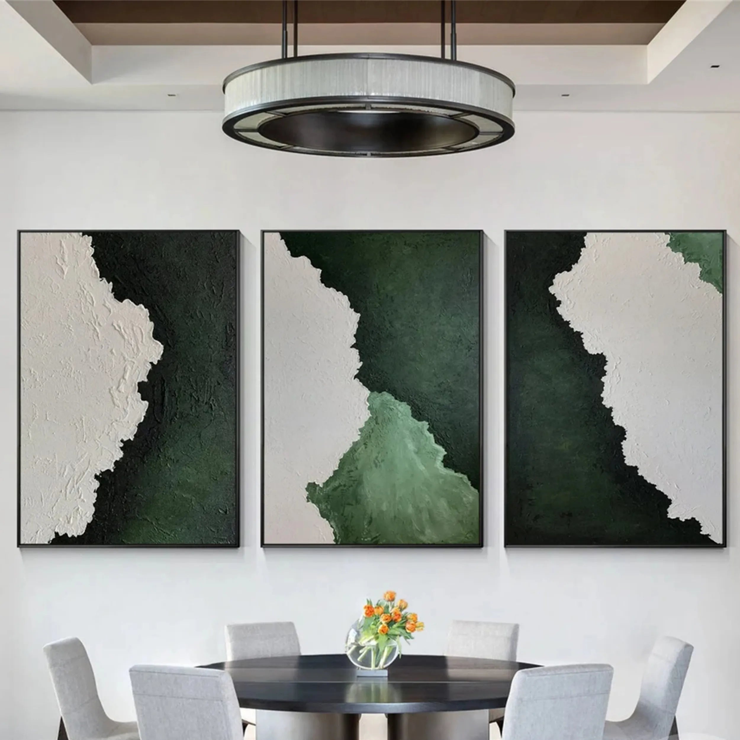 Minimalist Green White Textured Art