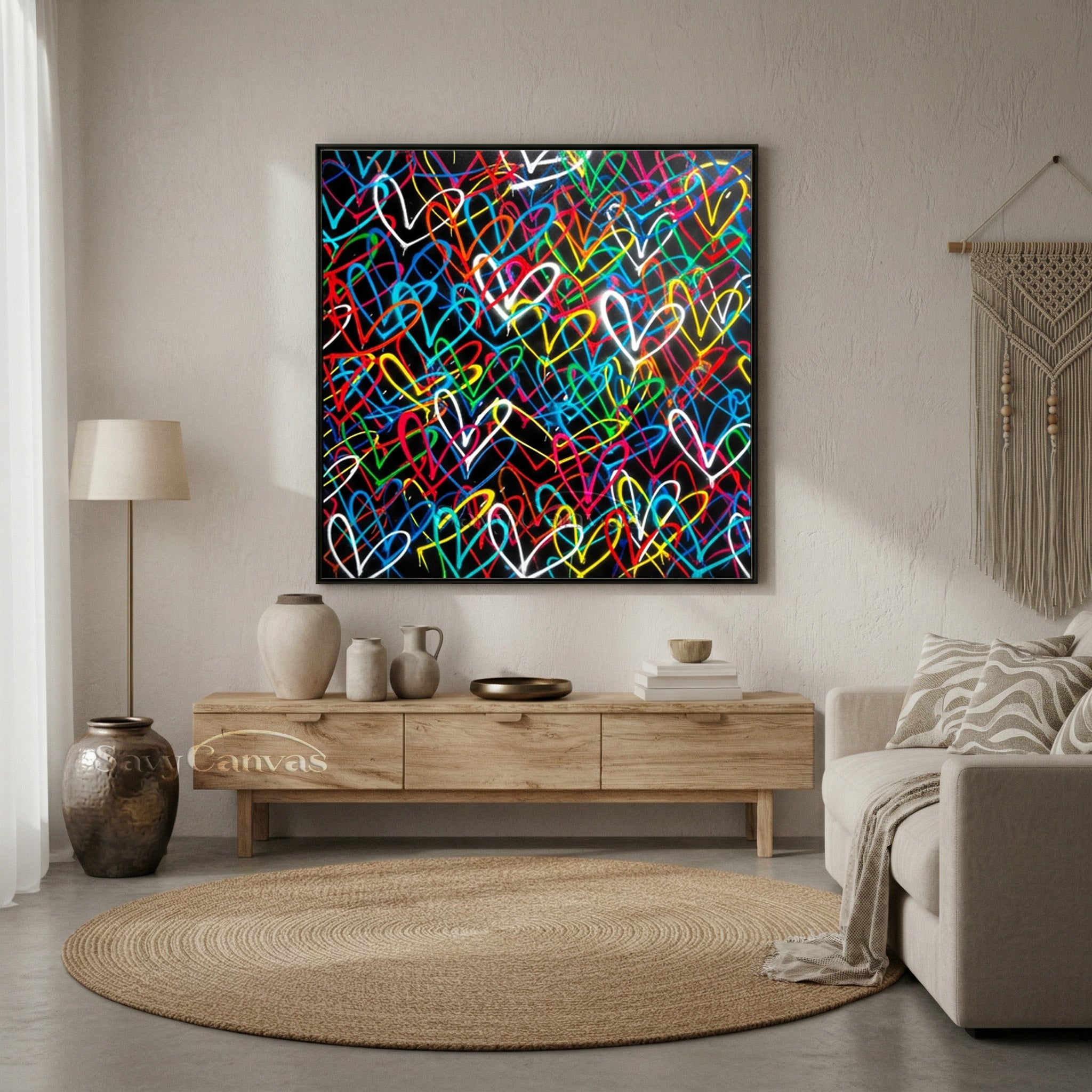Modern Colorful Heart Graffiti Street Art | Hand-Painted Oil Painting #SS 126