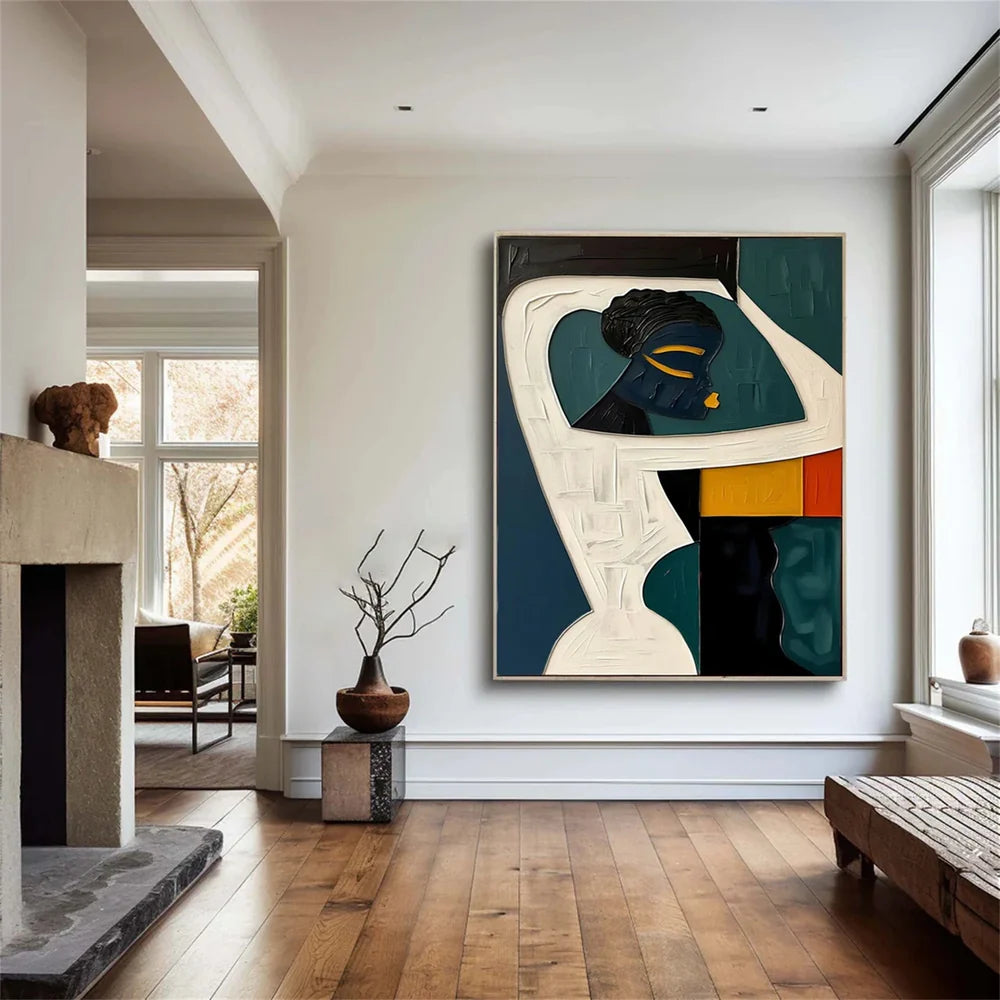 Vertical African Inspired Abstract Woman Oil Painting - Modern Cultural Art  #JJ 052