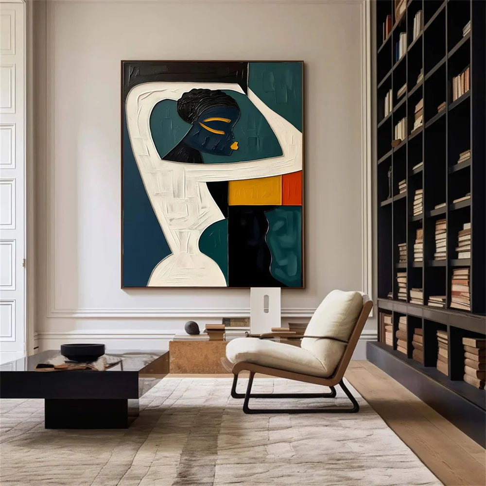 Vertical African Inspired Abstract Woman Oil Painting - Modern Cultural Art  #JJ 052
