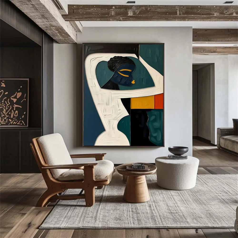 Vertical African Inspired Abstract Woman Oil Painting - Modern Cultural Art  #JJ 052