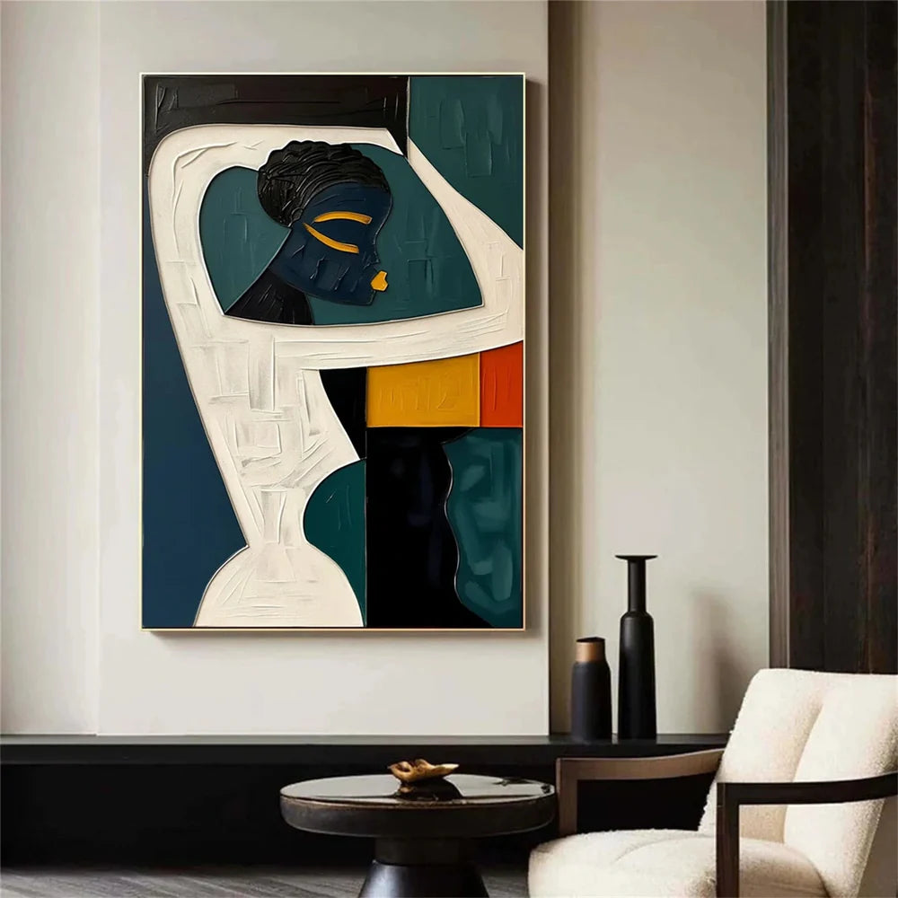 Vertical African Inspired Abstract Woman Oil Painting - Modern Cultural Art  #JJ 052