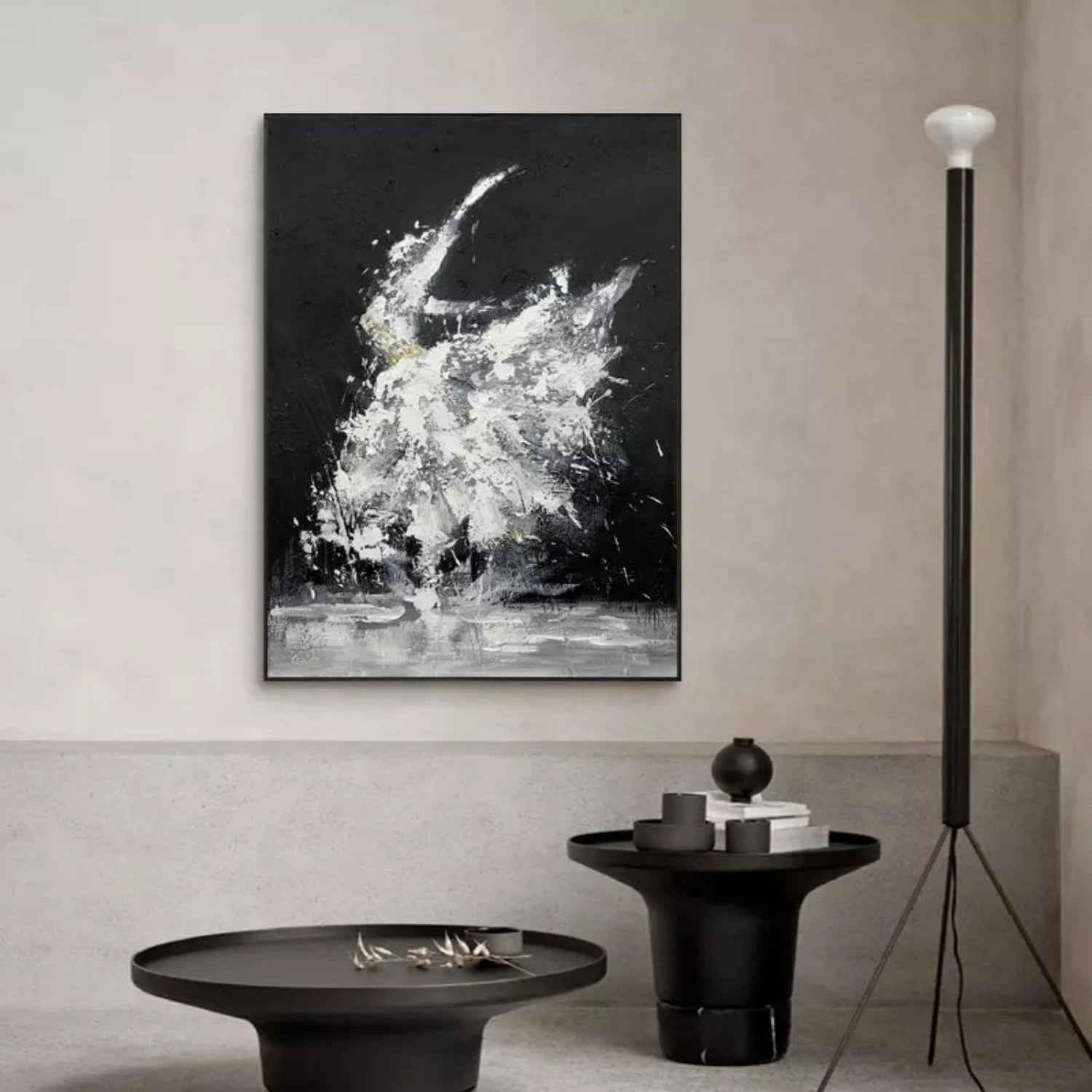 Abstract Dancer in Motion Oil Painting - Black and White Modern Dance