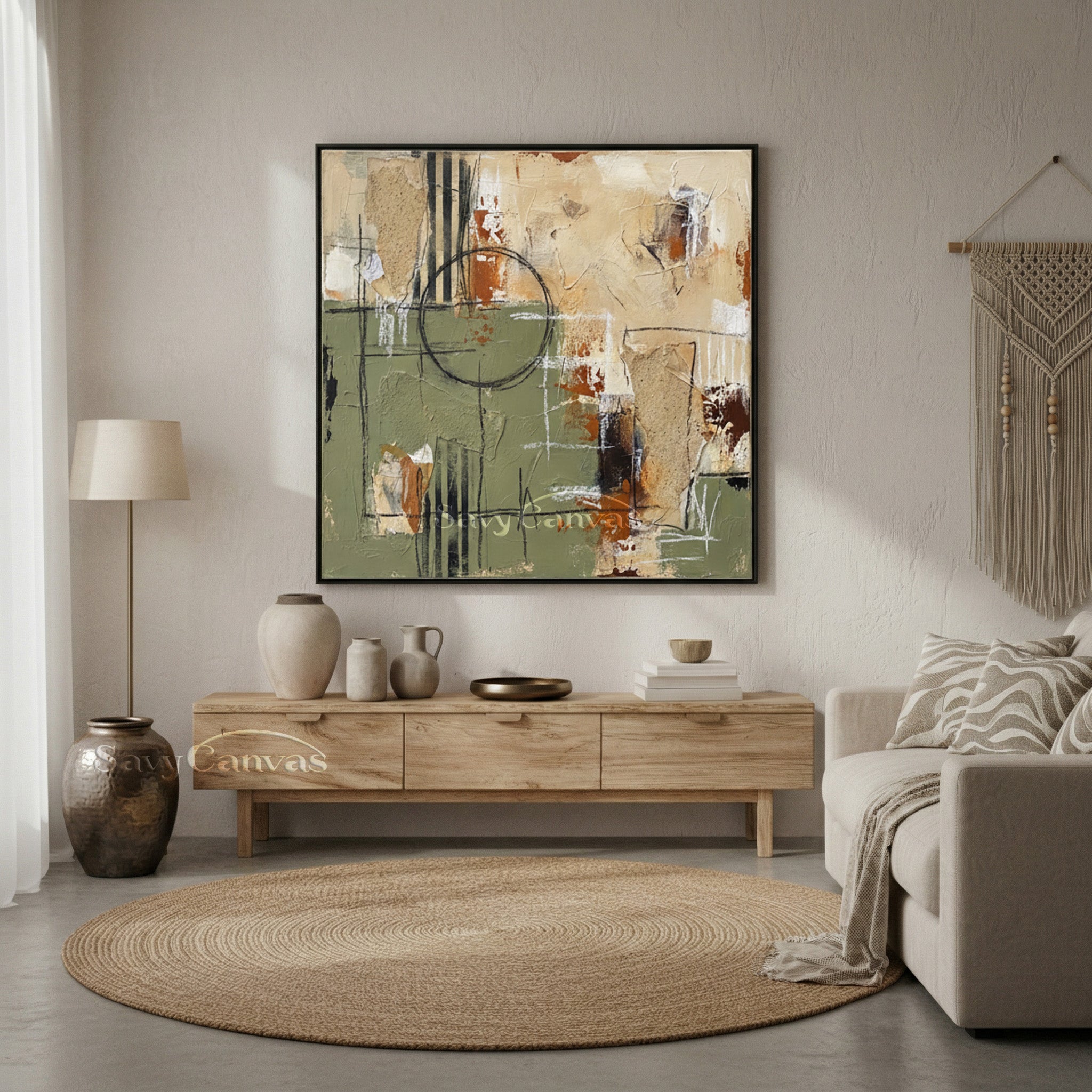 Rustic Minimalist Abstract Canvas Painting - Sage & Terracotta #SS 019
