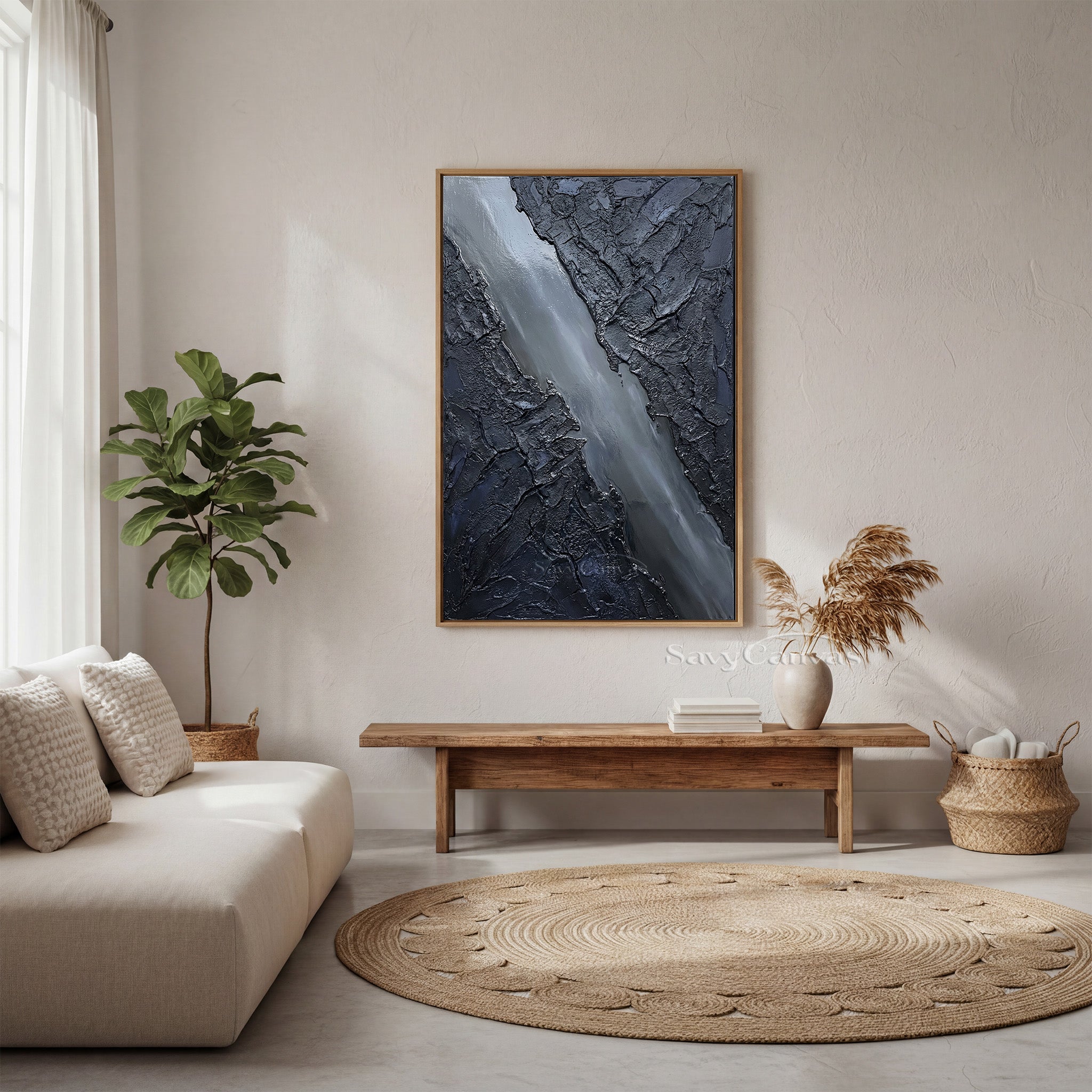 Black Textured Abstract Oil Painting | Modern Minimalist 3D Wall Art #SS 014