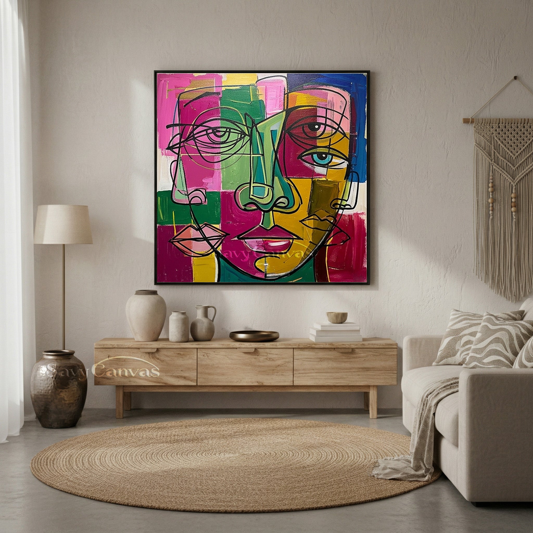 Abstract Face Oil Painting | Modern Cubist Wall Art #SS 099