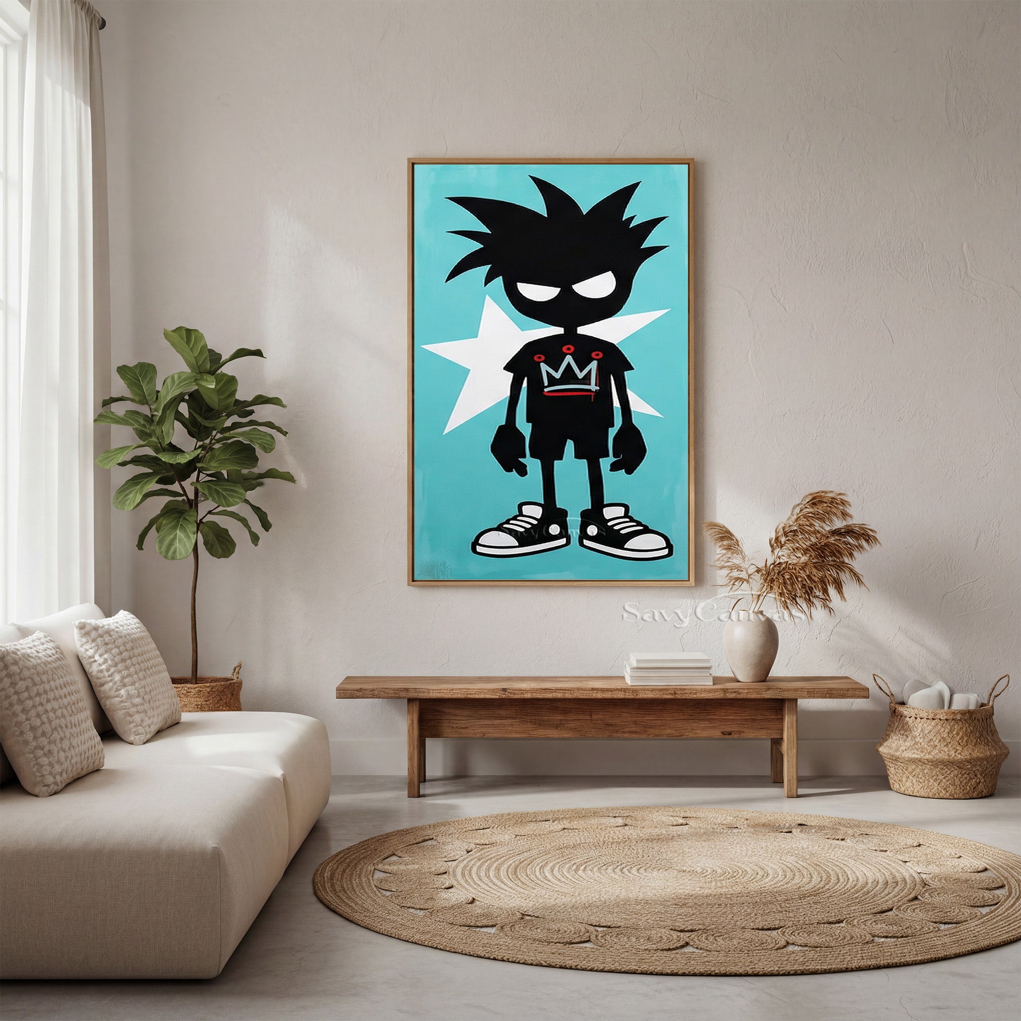 Urban Street Art Boy with Crown | Teal Graffiti Canvas Painting #SS 095