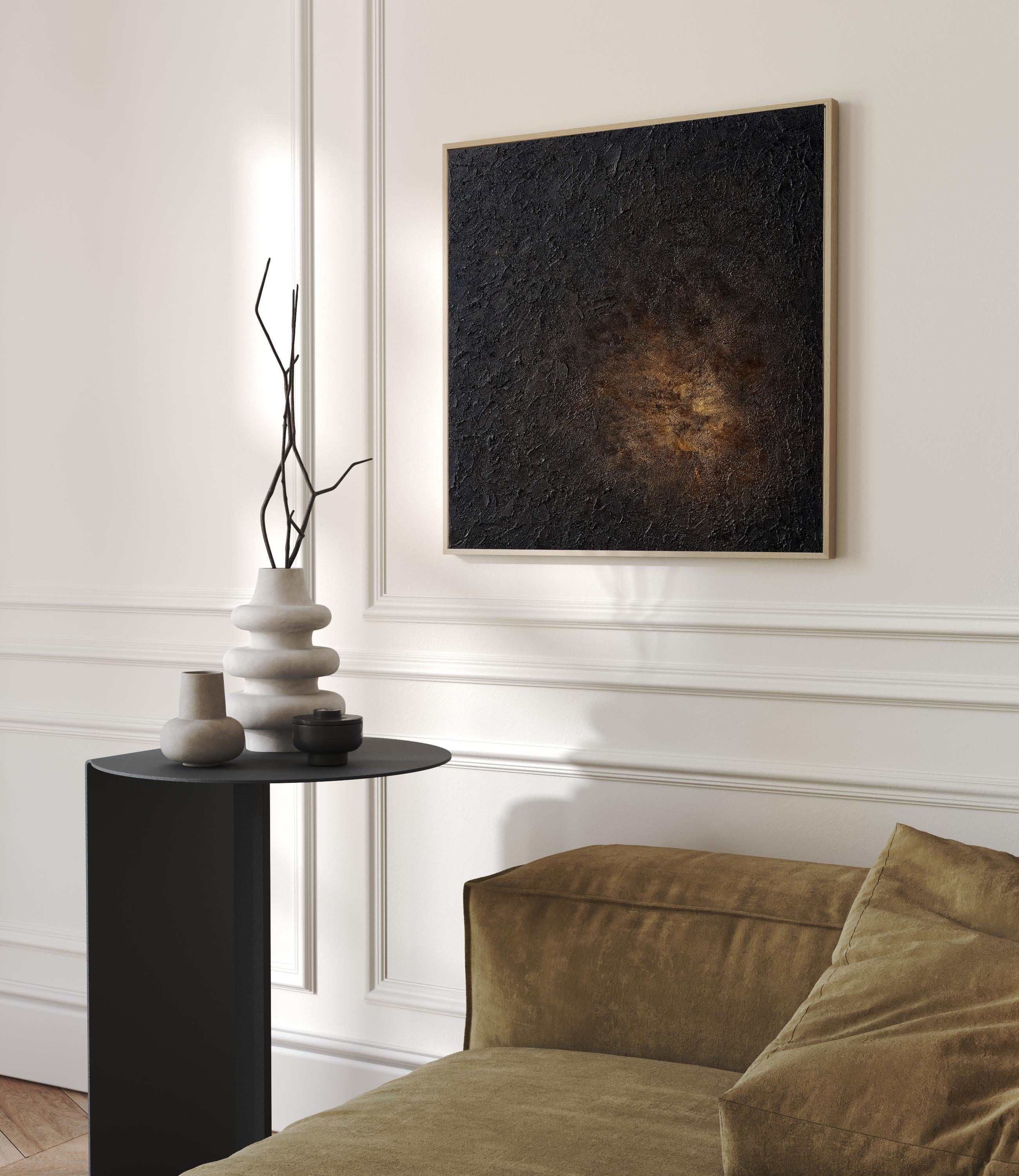 Textured Abstract Oil Painting, Dark & Gold #TC 145