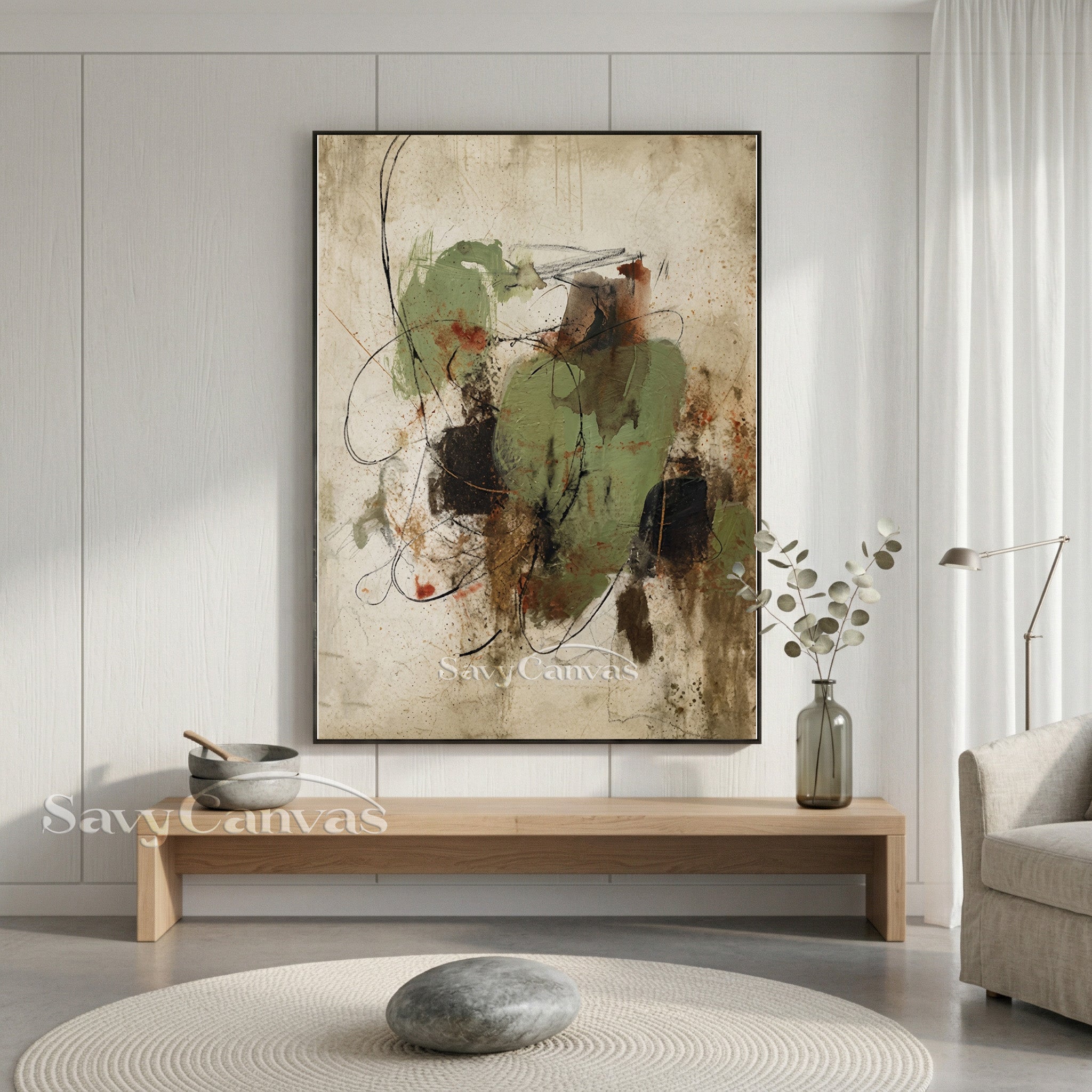 Original Green & Earth Tone Abstract Oil Painting | Modern Wall Art #SS 002
