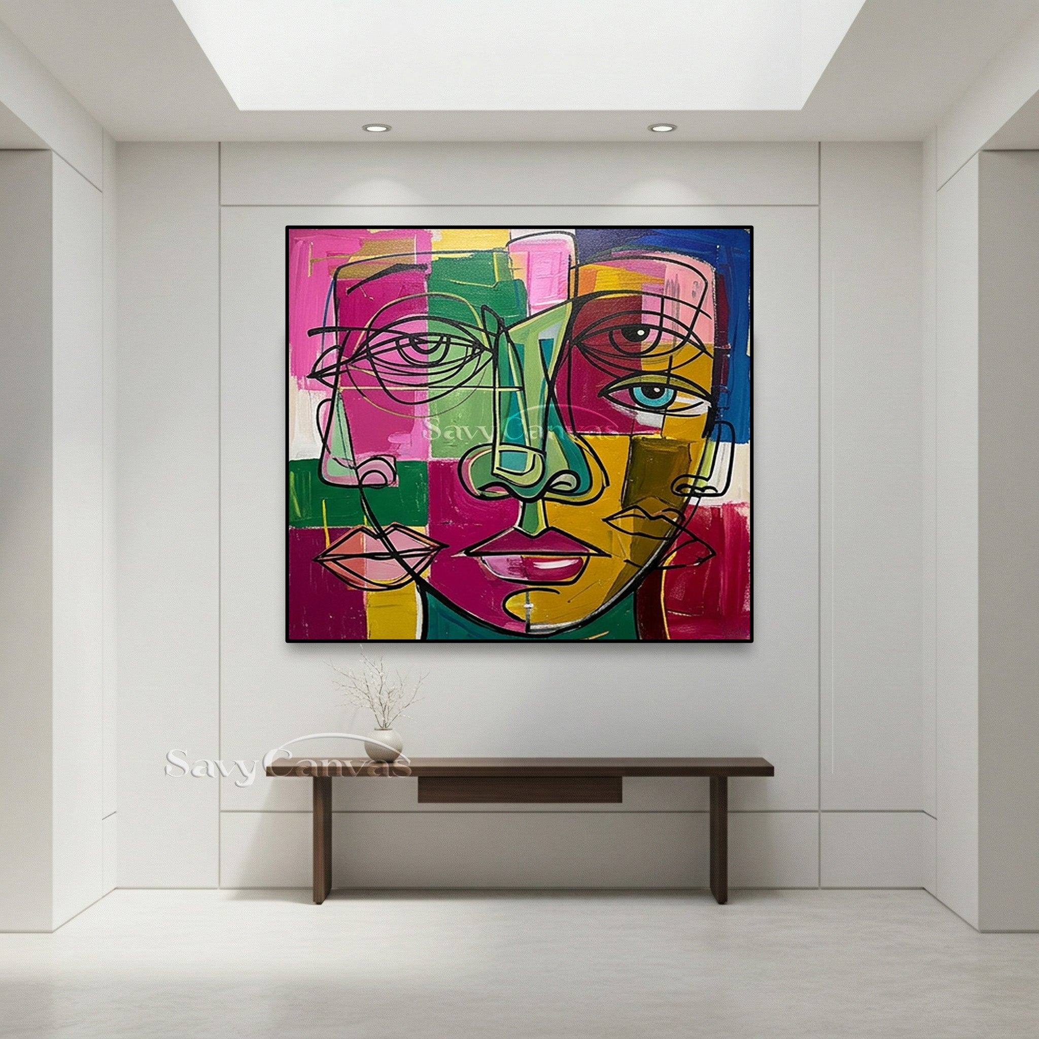 Abstract Face Oil Painting | Modern Cubist Wall Art #SS 099
