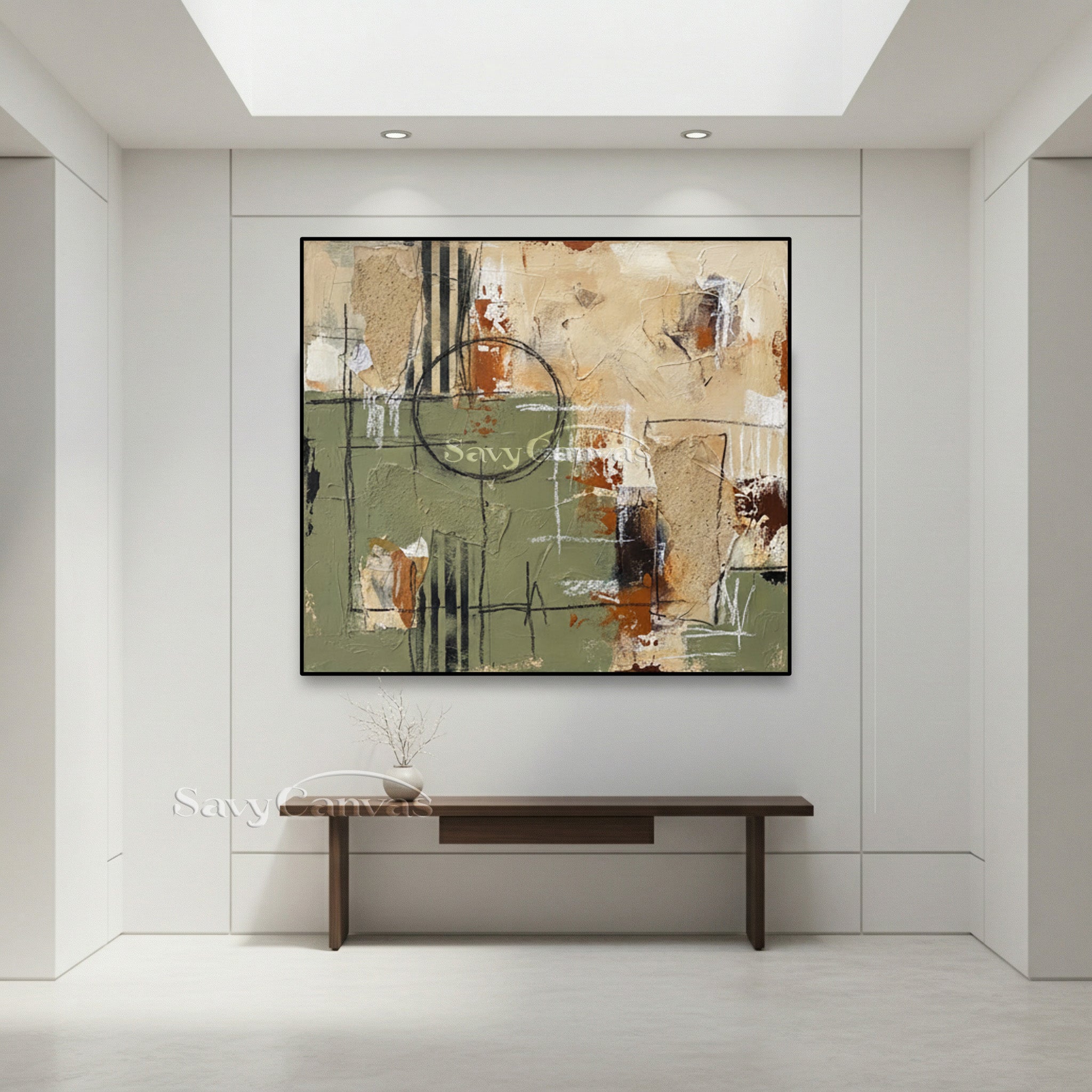 Rustic Minimalist Abstract Canvas Painting - Sage & Terracotta #SS 019