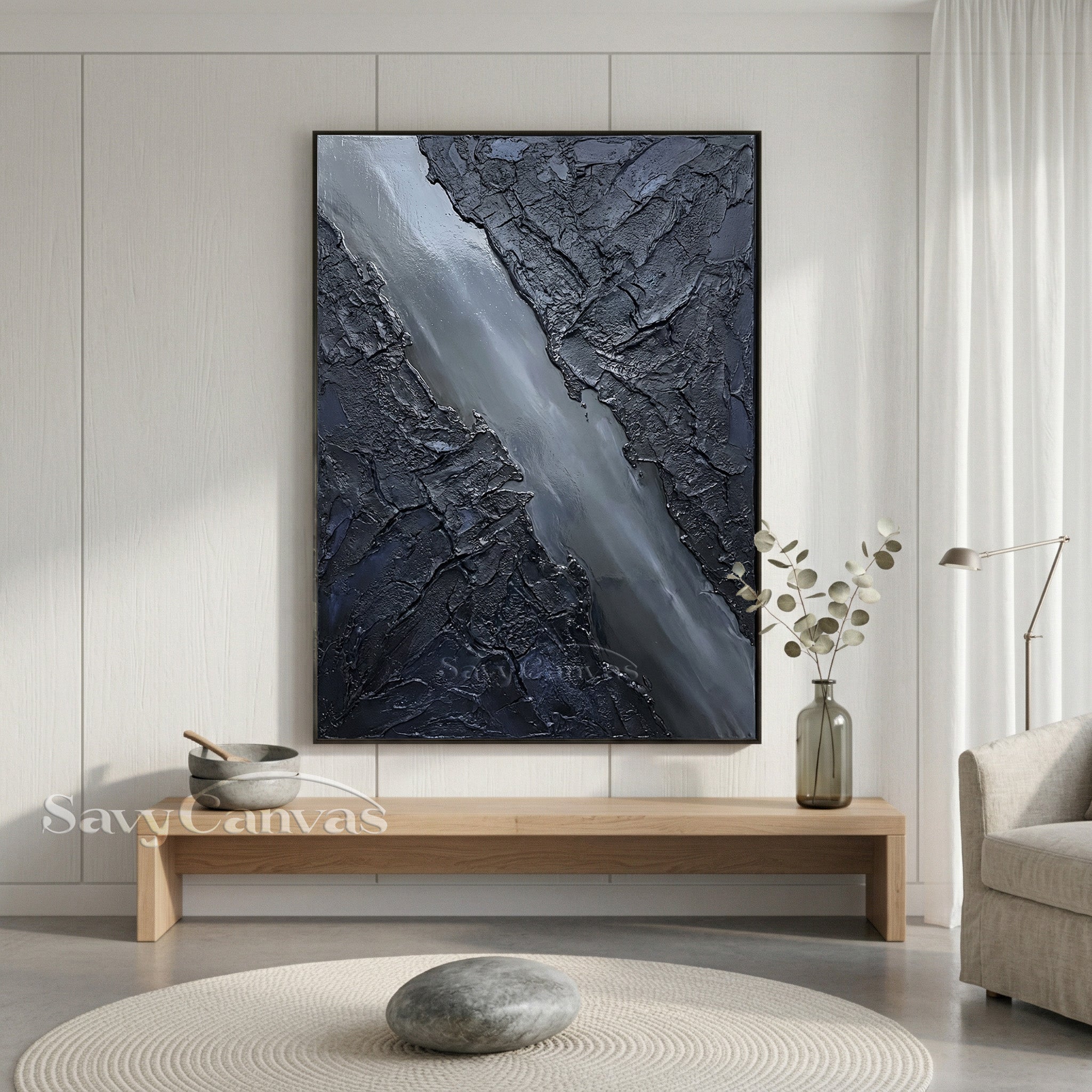 Black Textured Abstract Oil Painting | Modern Minimalist 3D Wall Art #SS 014