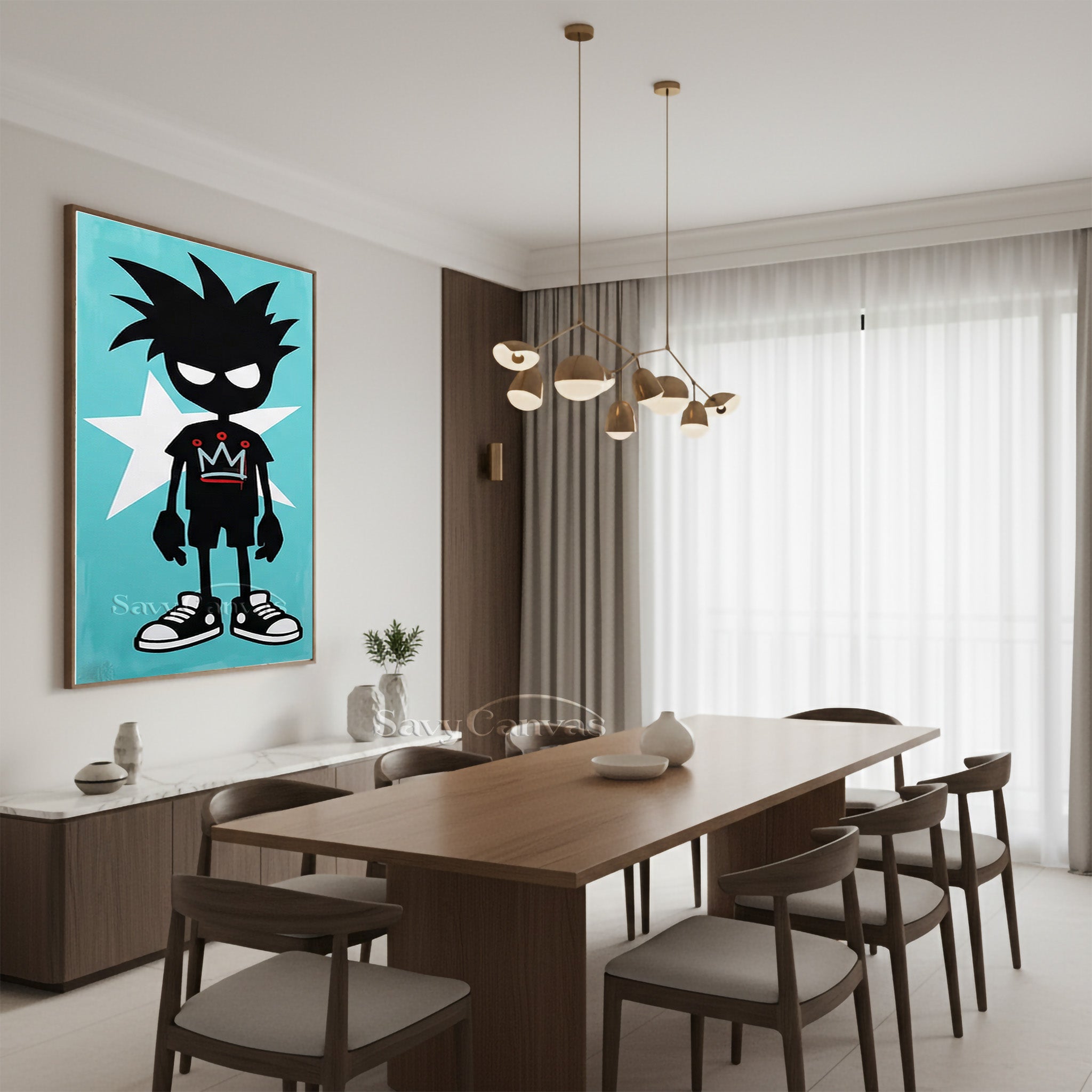 Urban Street Art Boy with Crown | Teal Graffiti Canvas Painting #SS 095