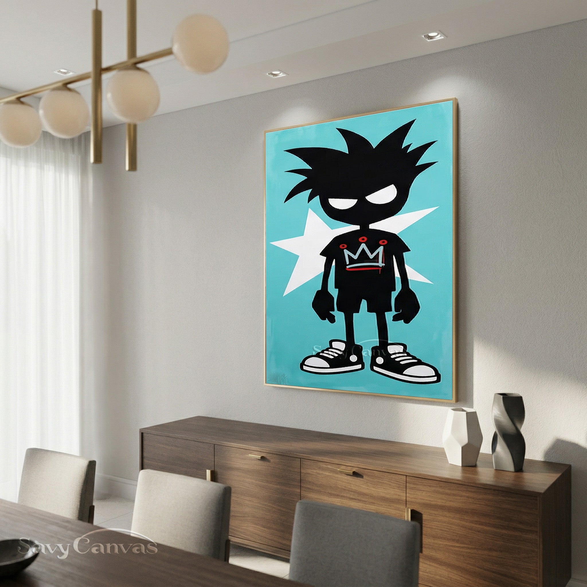 Urban Street Art Boy with Crown | Teal Graffiti Canvas Painting #SS 095