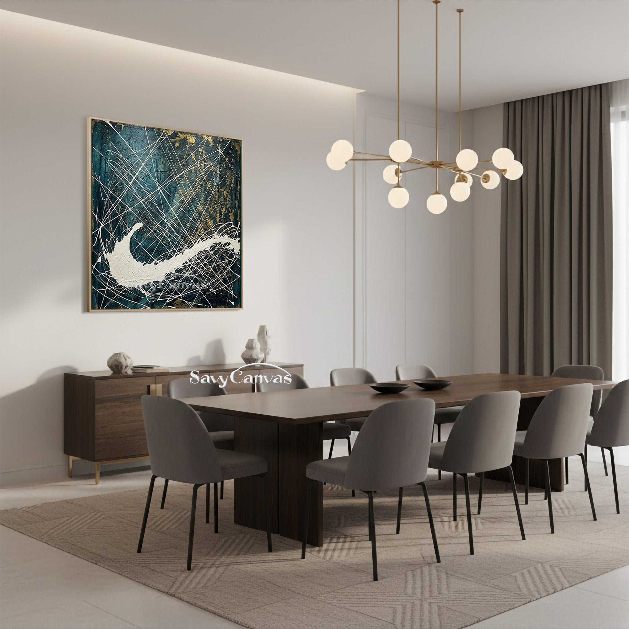 Teal & Gold Statement Piece | Vibrant Modern Abstract Wall Decor #JJ 448