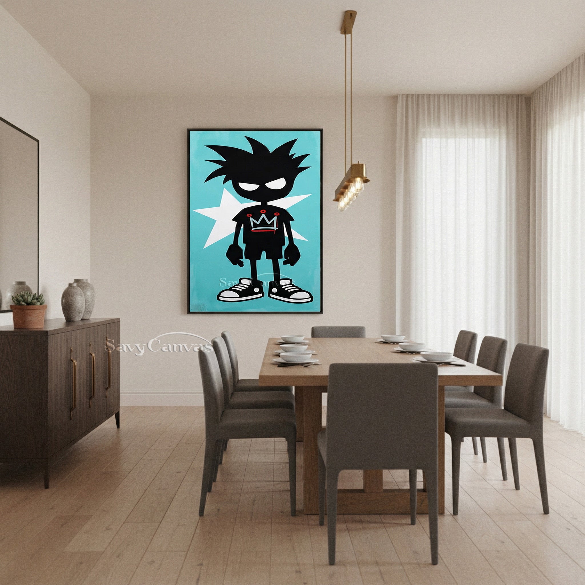 Urban Street Art Boy with Crown | Teal Graffiti Canvas Painting #SS 095