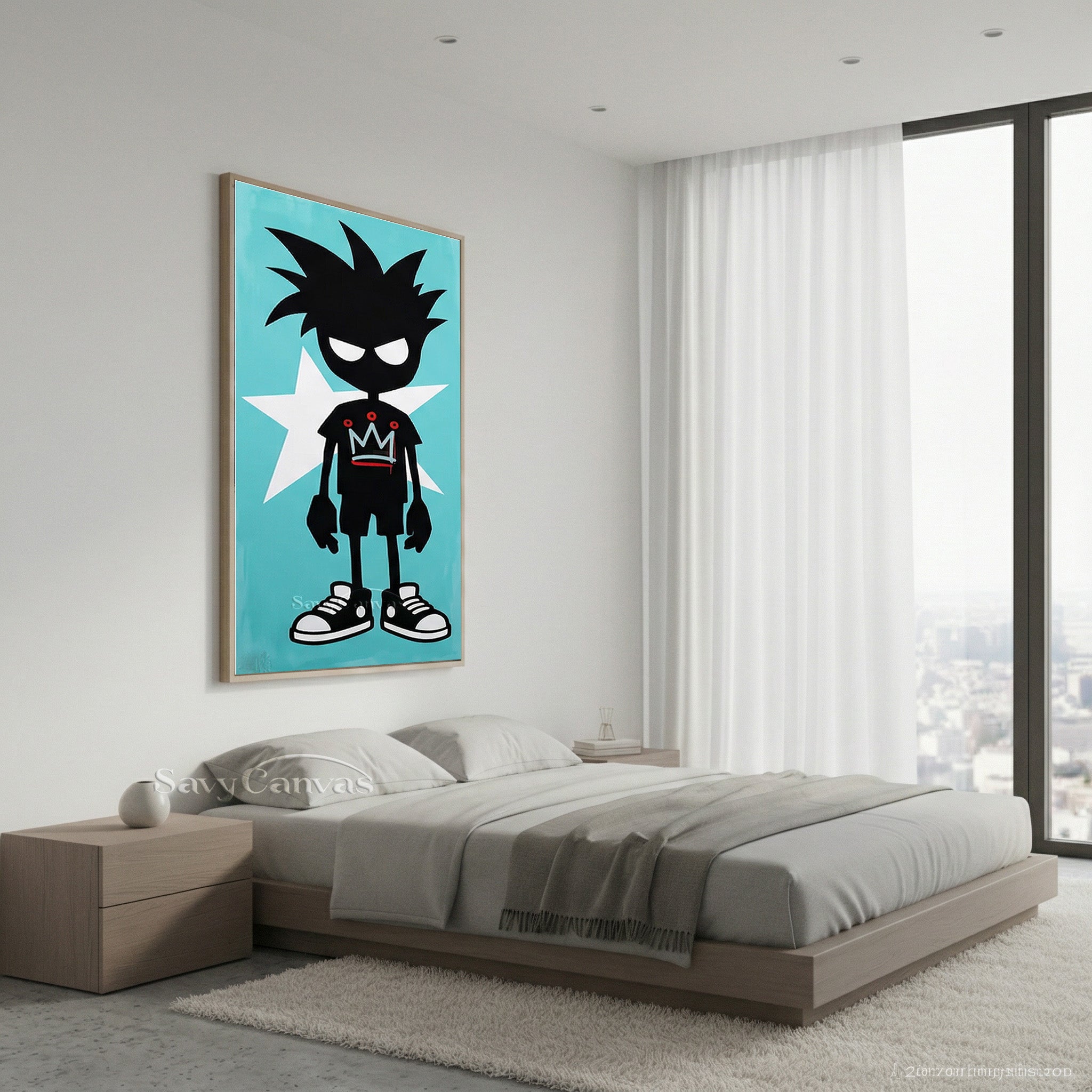 Urban Street Art Boy with Crown | Teal Graffiti Canvas Painting #SS 095