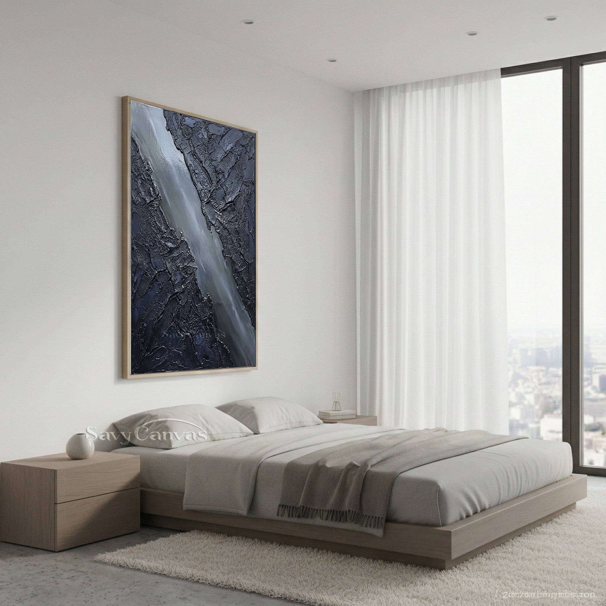 Black Textured Abstract Oil Painting | Modern Minimalist 3D Wall Art #SS 014