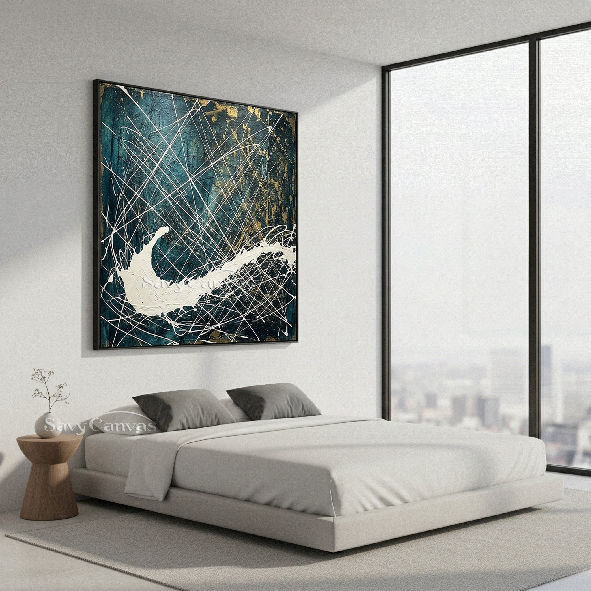 Teal & Gold Statement Piece | Vibrant Modern Abstract Wall Decor #JJ 448