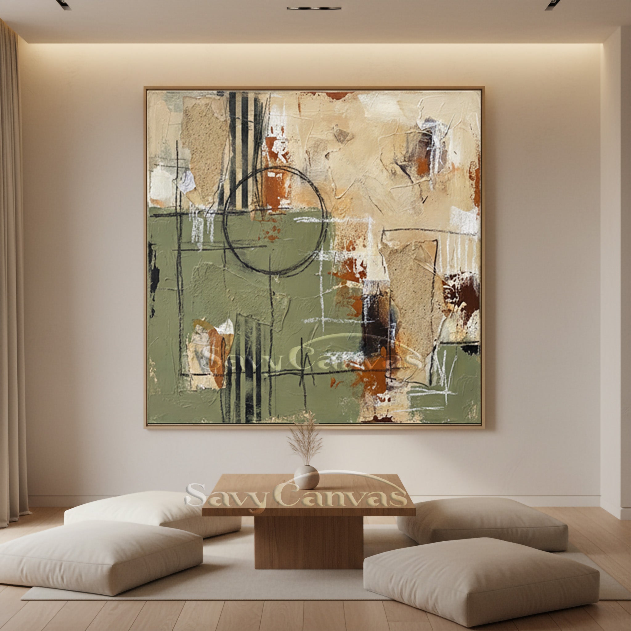 Rustic Minimalist Abstract Canvas Painting - Sage & Terracotta #SS 019
