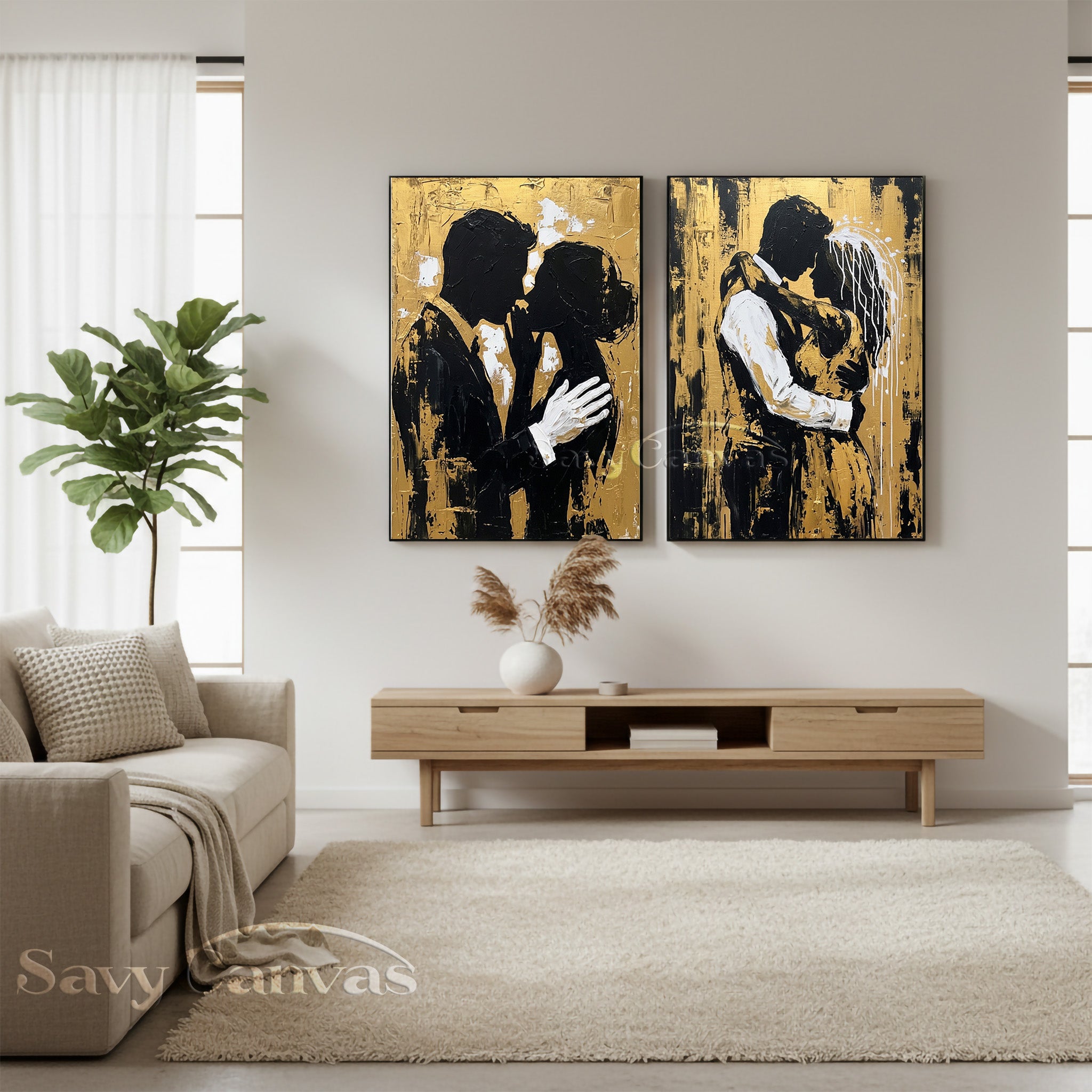 Modern Black and Gold Silhouette Canvas Art - Luxury 2-Piece Set #SS 055