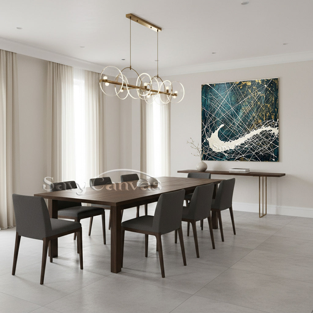 Teal & Gold Statement Piece | Vibrant Modern Abstract Wall Decor #JJ 448
