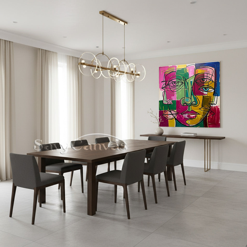 Abstract Face Oil Painting | Modern Cubist Wall Art #SS 099