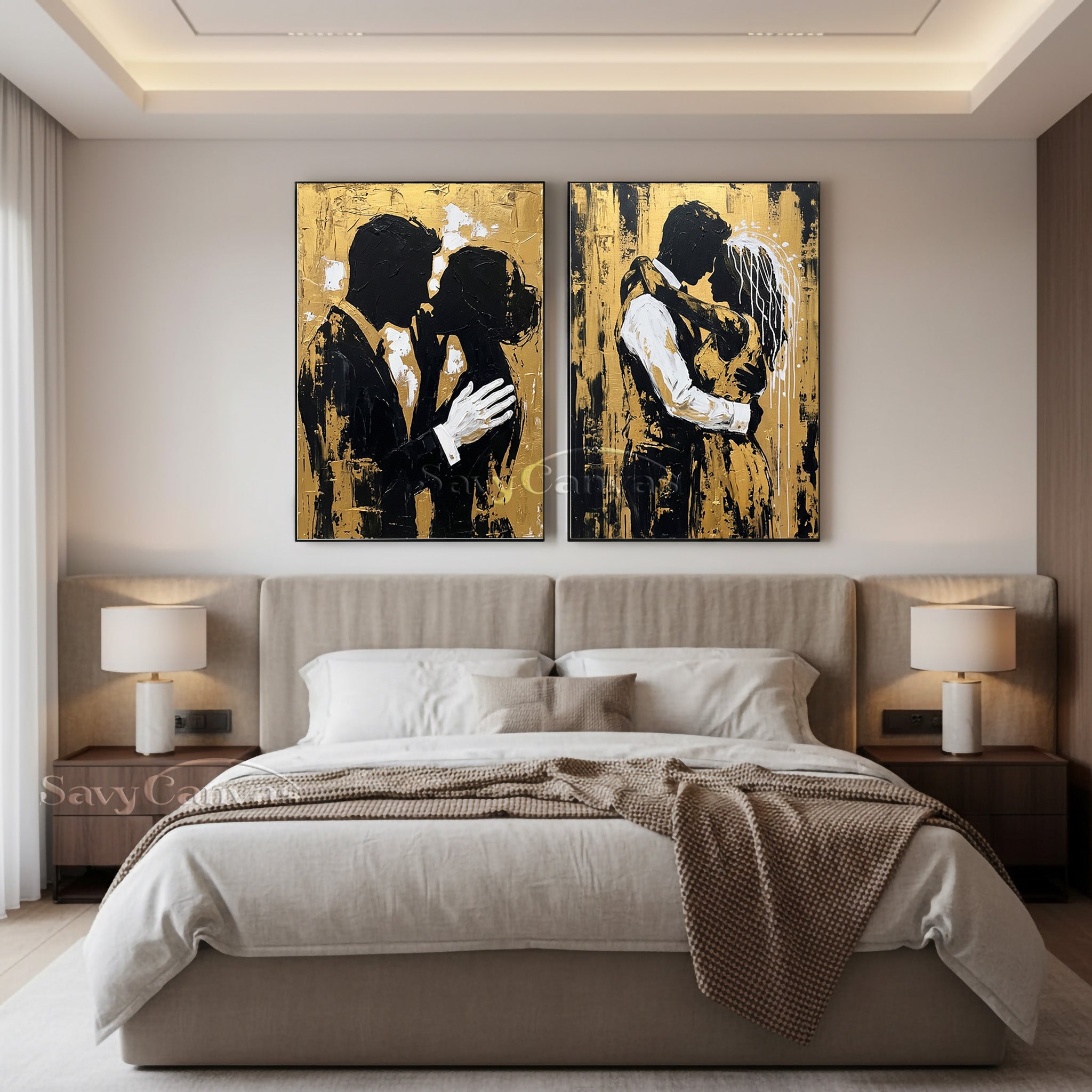 Modern Black and Gold Silhouette Canvas Art - Luxury 2-Piece Set #SS 055
