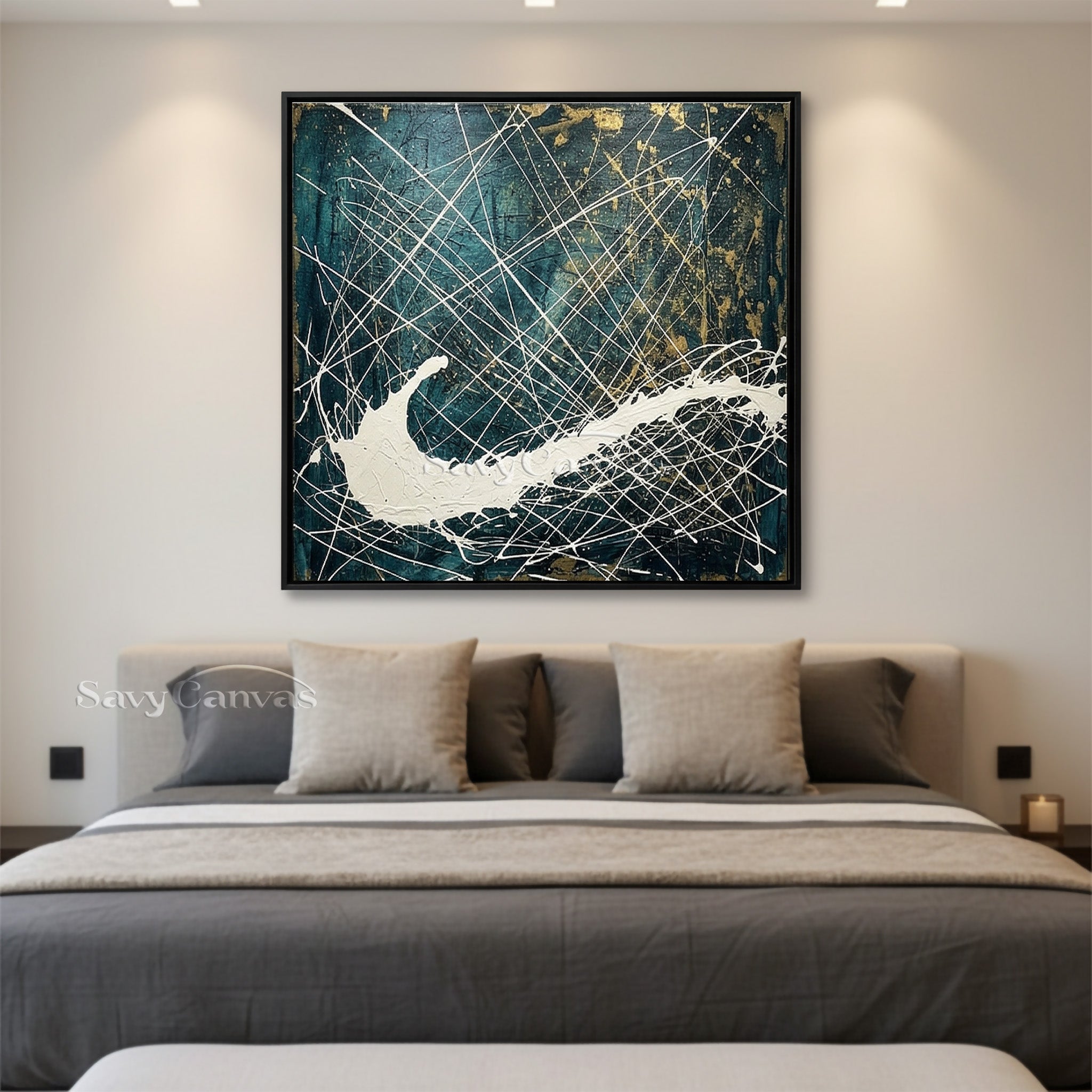 Teal & Gold Statement Piece | Vibrant Modern Abstract Wall Decor #JJ 448