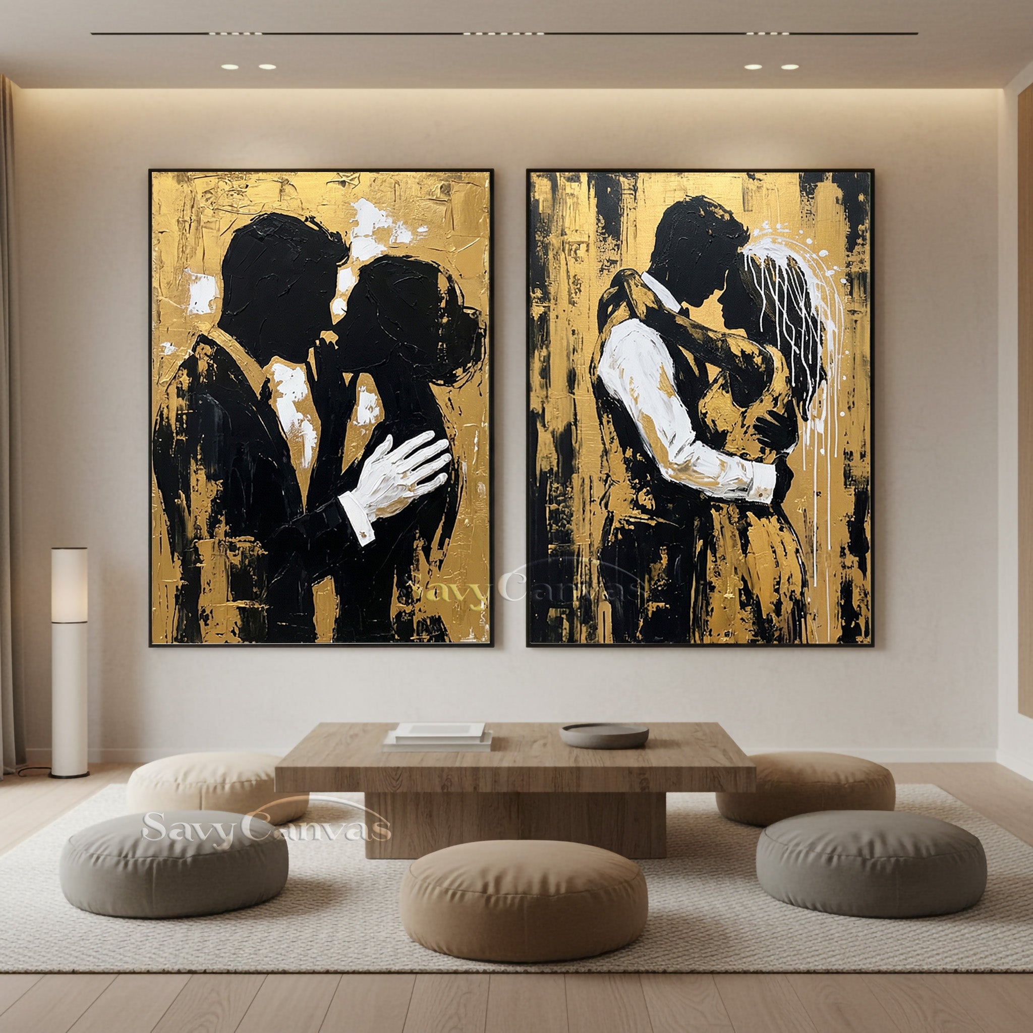 Modern Black and Gold Silhouette Canvas Art - Luxury 2-Piece Set #SS 055