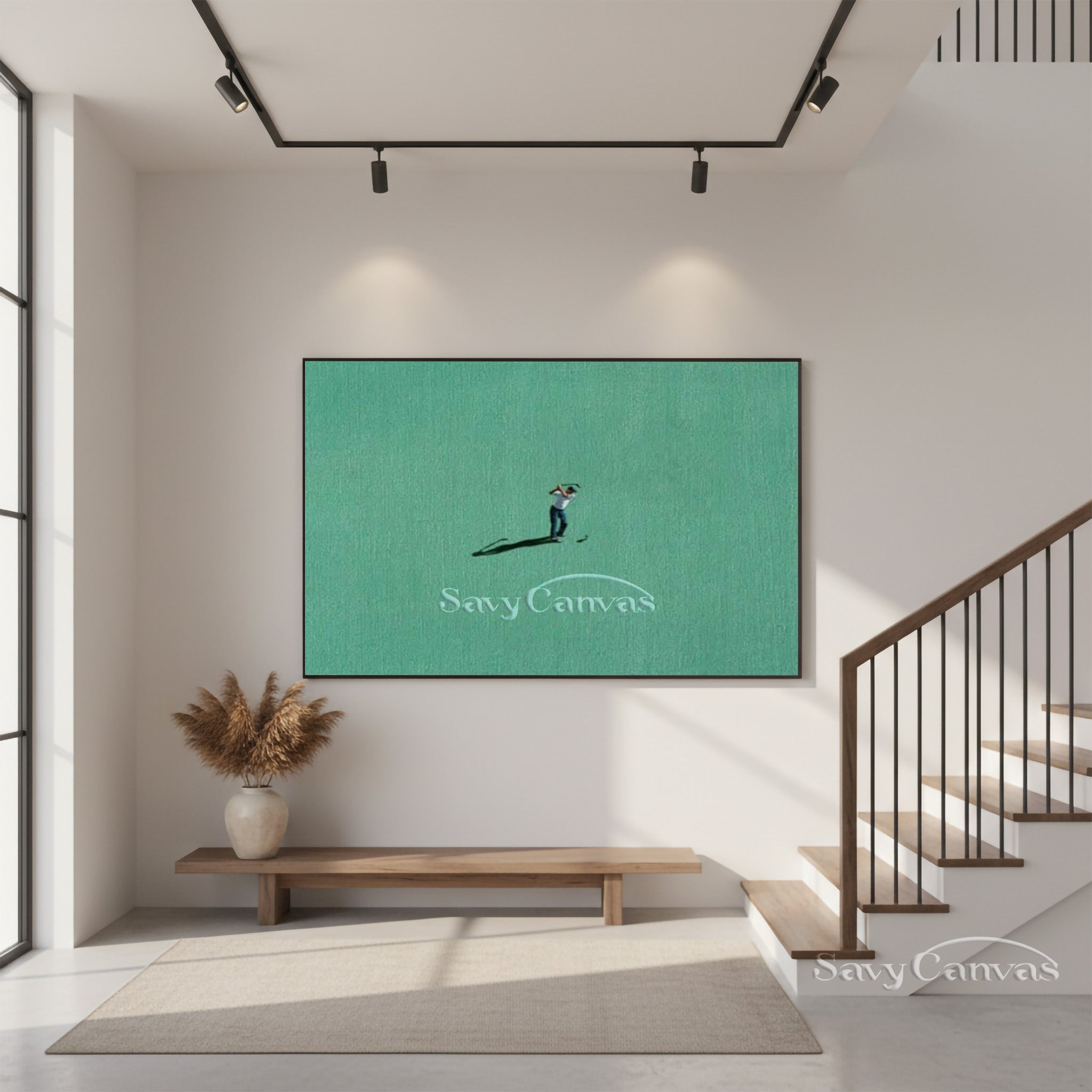 Minimalist Golf Oil Painting - Green Textured Canvas Wall Art #SS 024