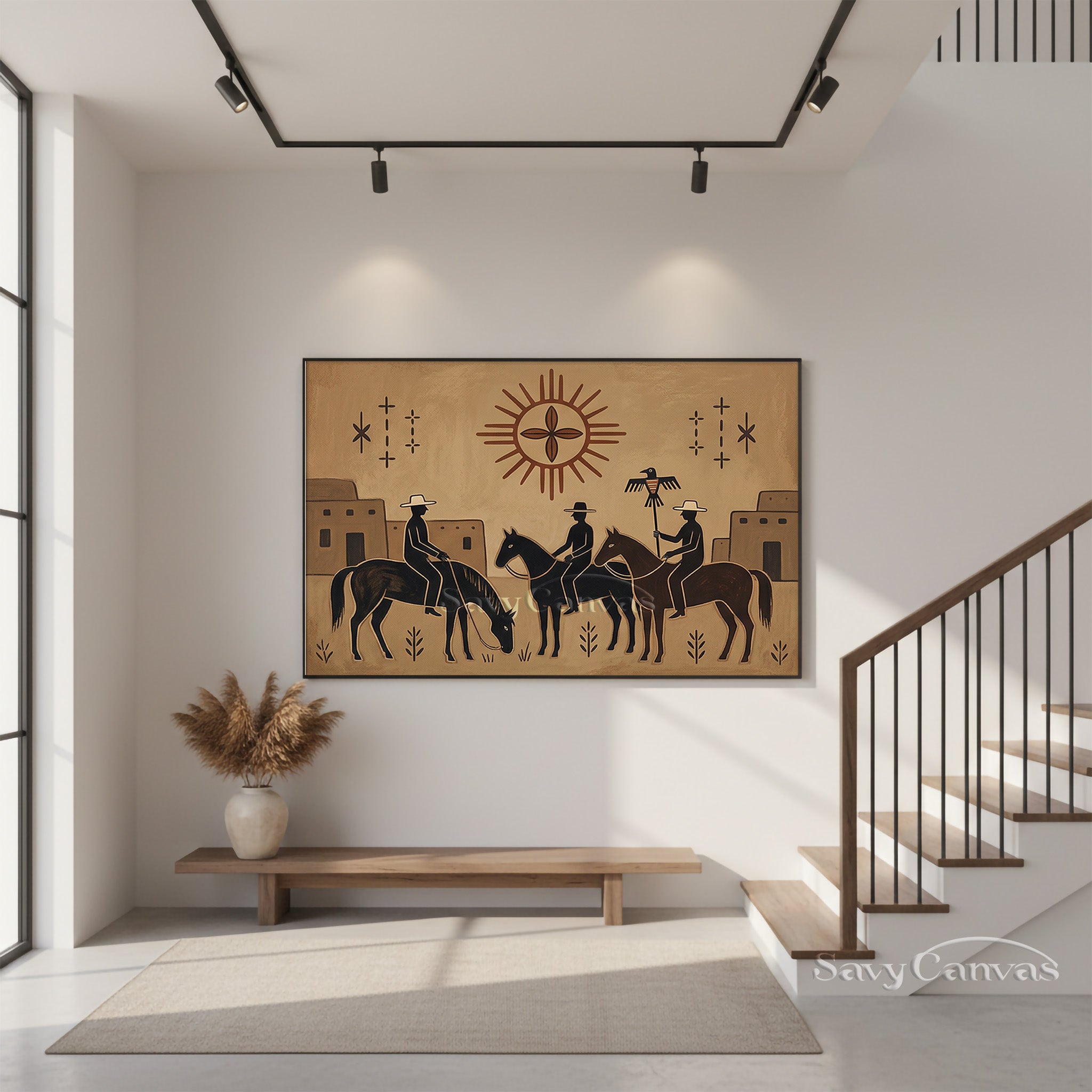 Southwestern Pueblo Wall Art - Hand-Painted Native Style Oil Painting #SS 036