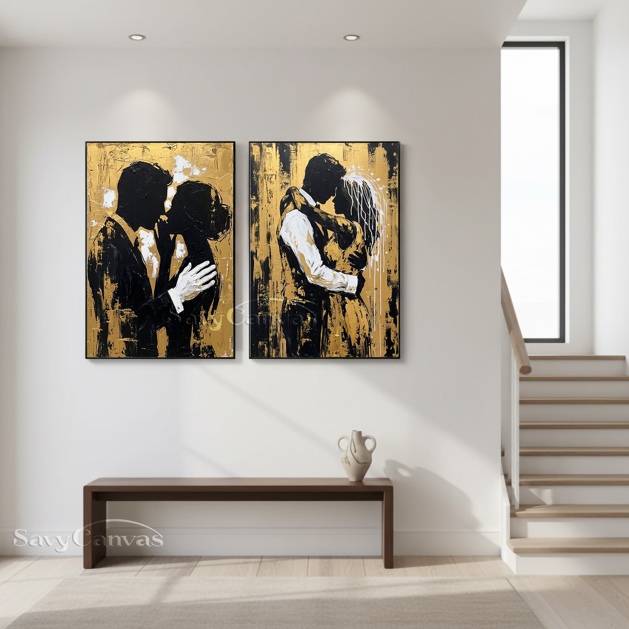 Modern Black and Gold Silhouette Canvas Art - Luxury 2-Piece Set #SS 055