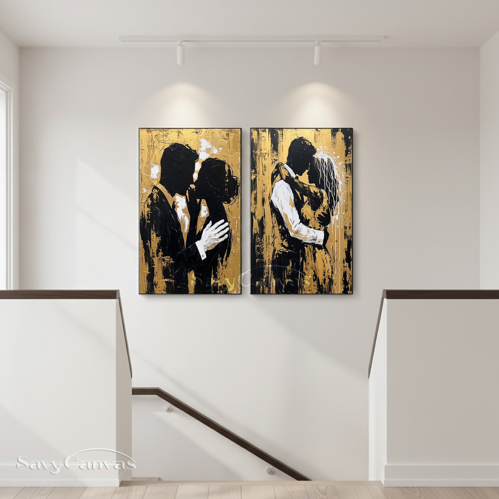 Modern Black and Gold Silhouette Canvas Art - Luxury 2-Piece Set #SS 055