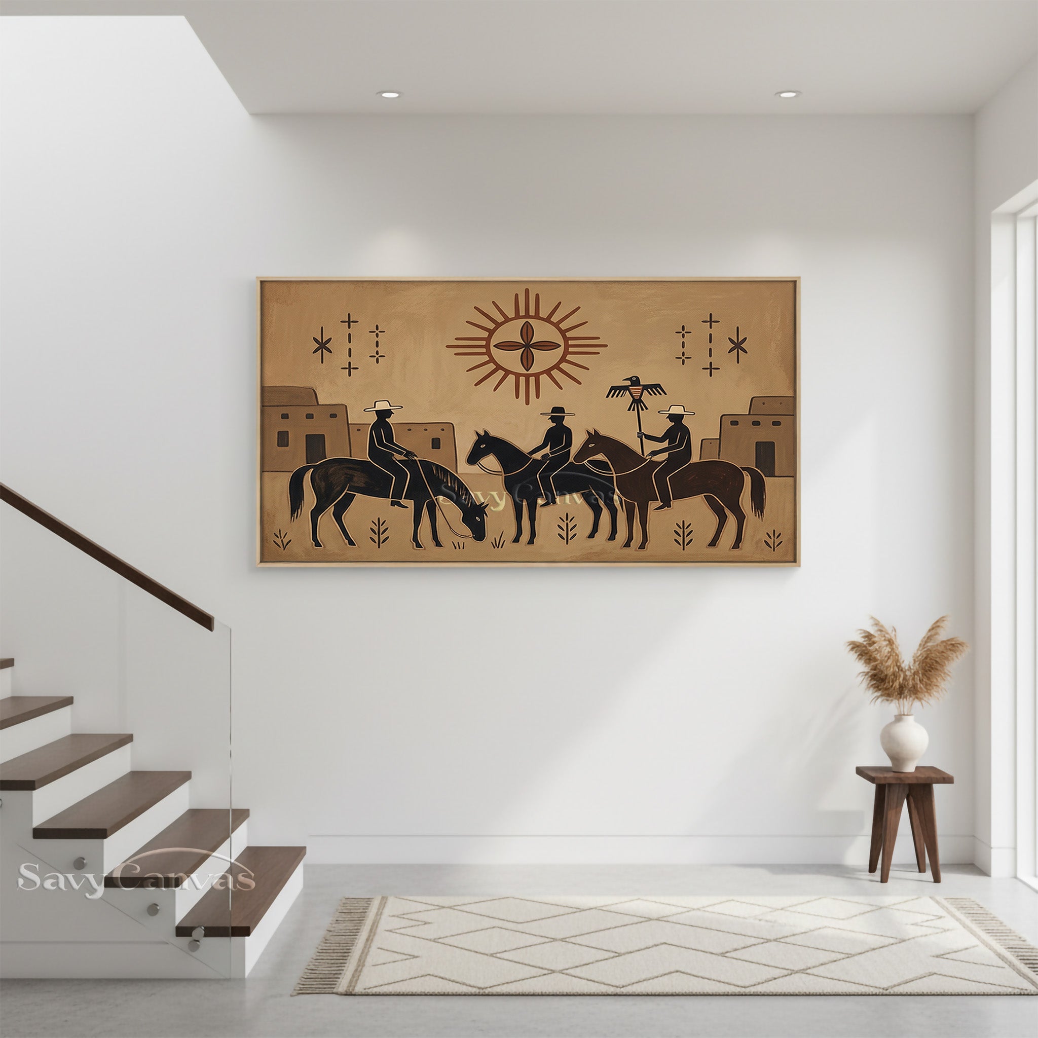 Southwestern Pueblo Wall Art - Hand-Painted Native Style Oil Painting #SS 036