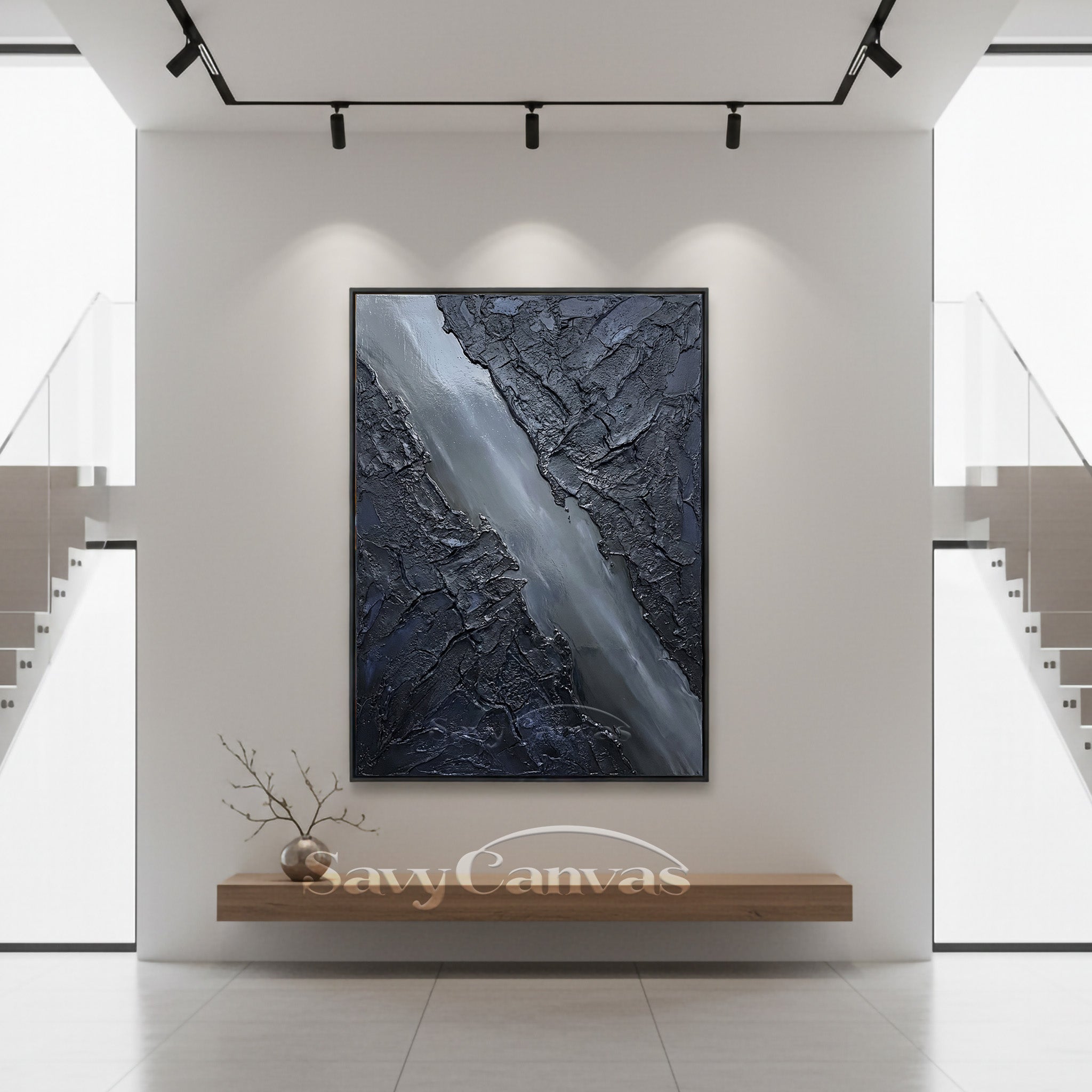Black Textured Abstract Oil Painting | Modern Minimalist 3D Wall Art #SS 014