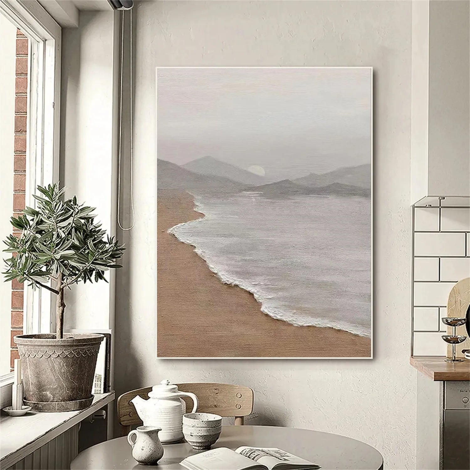 Serene Soft Hazy Beach Landscape Art