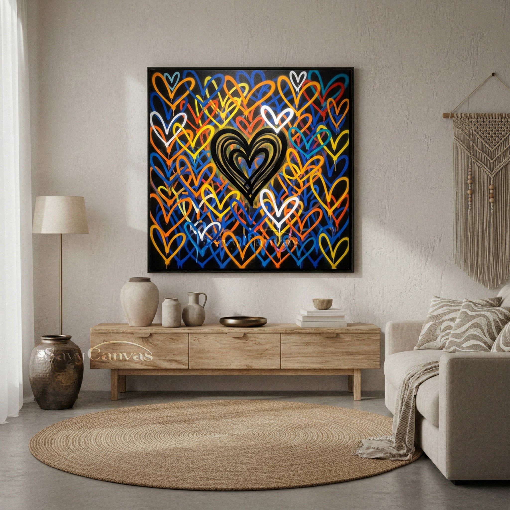 Colorful Graffiti Heart Hand-Painted Canvas Wall Art #SS 127