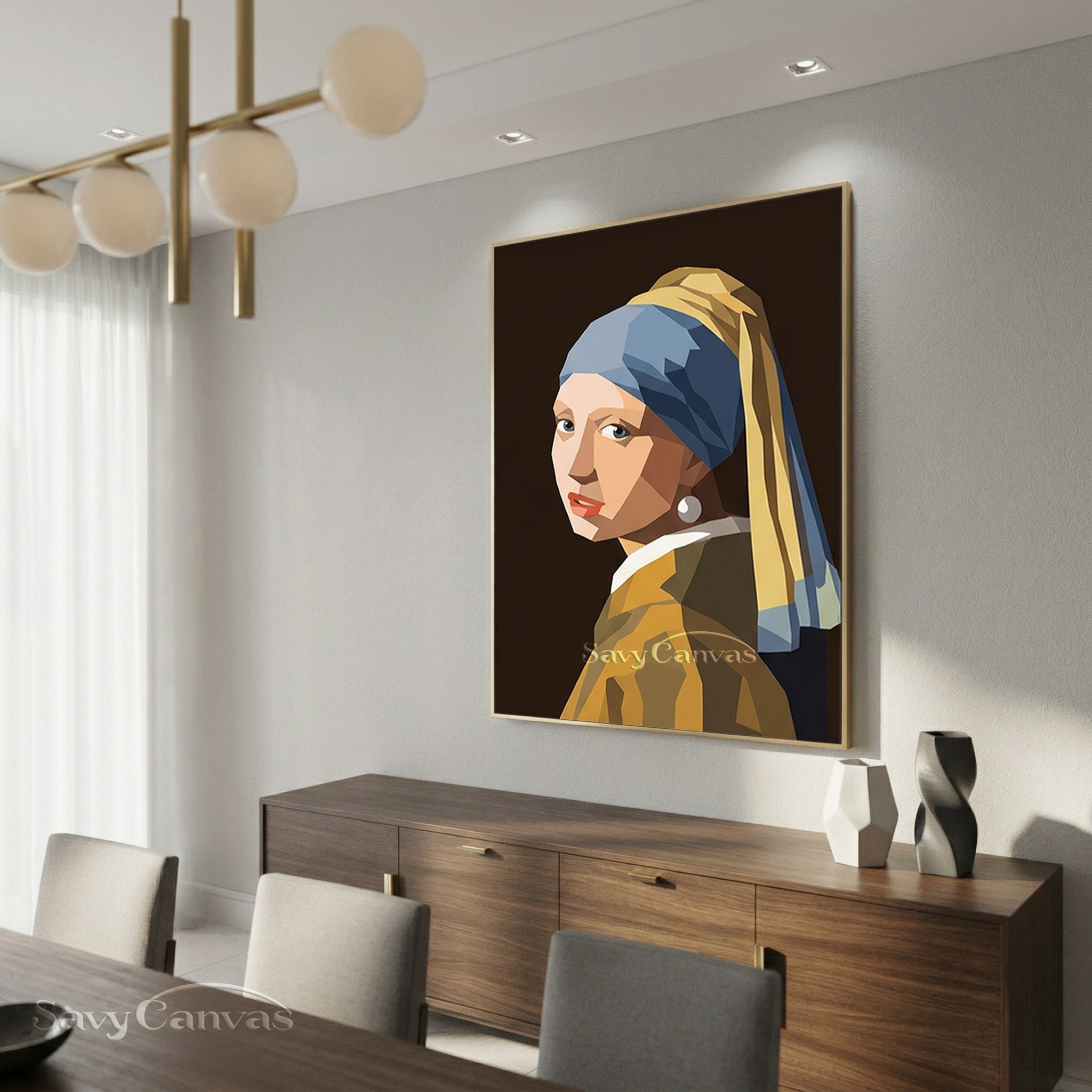 Modern Low Poly Vermeer Wall Art | Handmade Geometric Oil Painting #SS 162