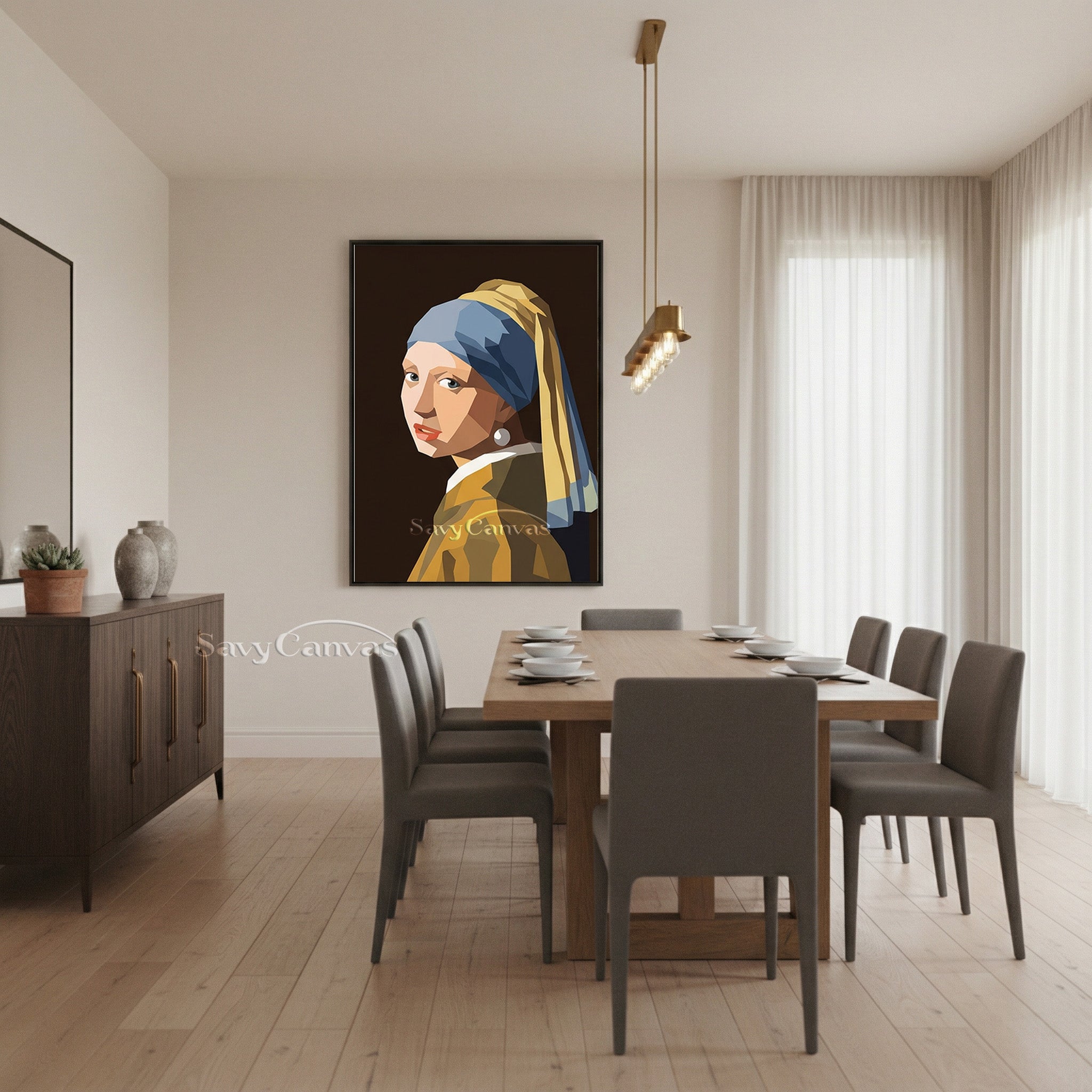 Modern Low Poly Vermeer Wall Art | Handmade Geometric Oil Painting #SS 162