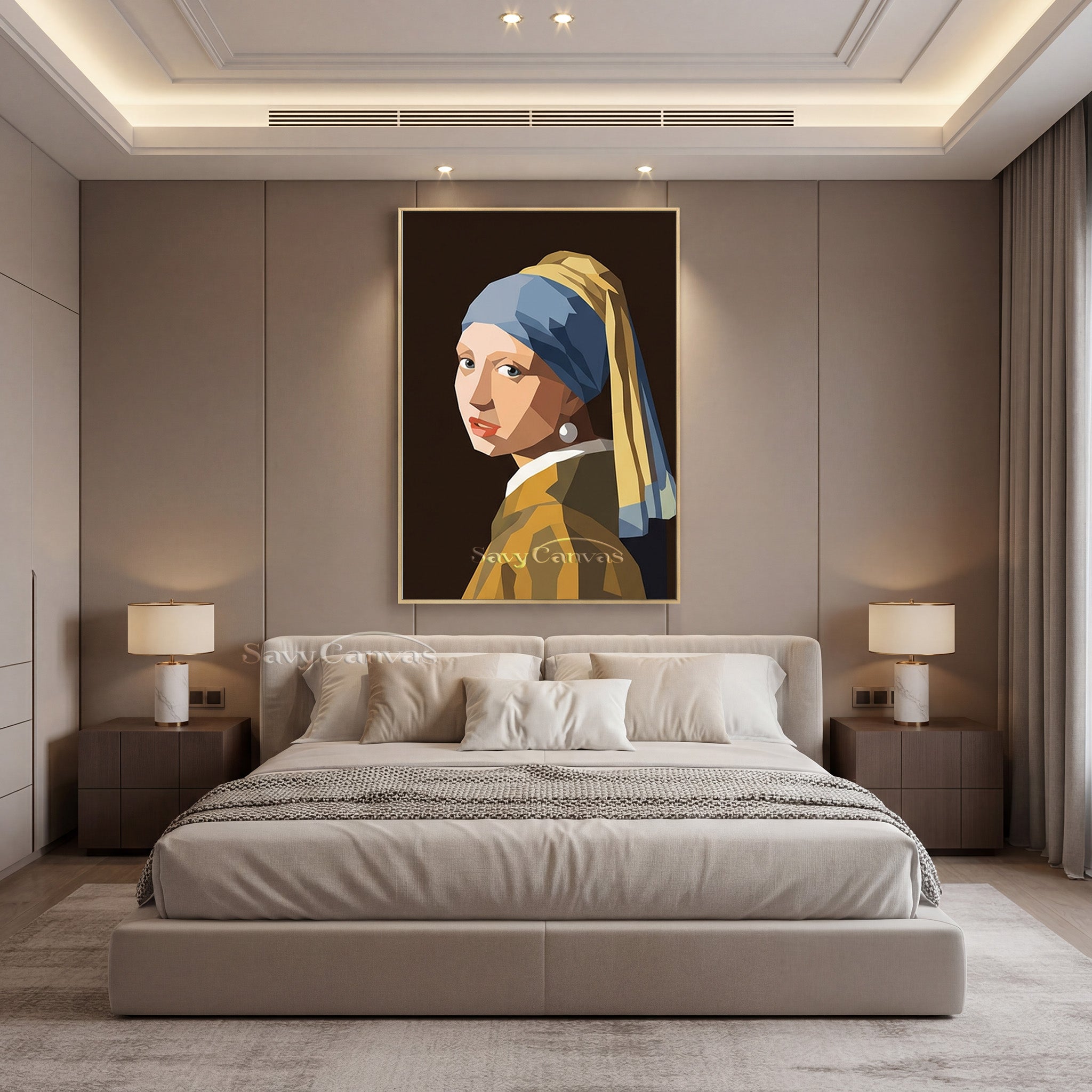 Modern Low Poly Vermeer Wall Art | Handmade Geometric Oil Painting #SS 162
