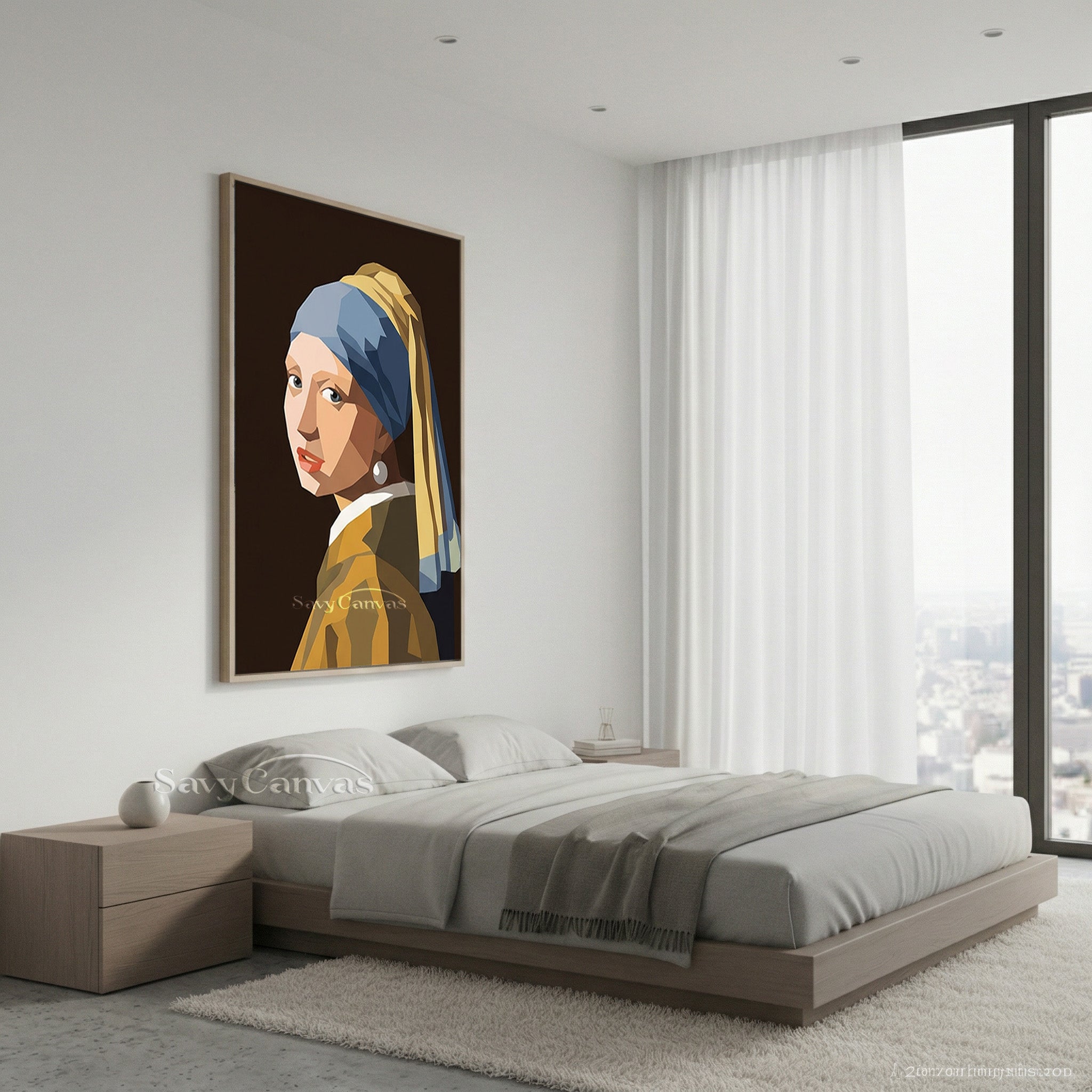 Modern Low Poly Vermeer Wall Art | Handmade Geometric Oil Painting #SS 162