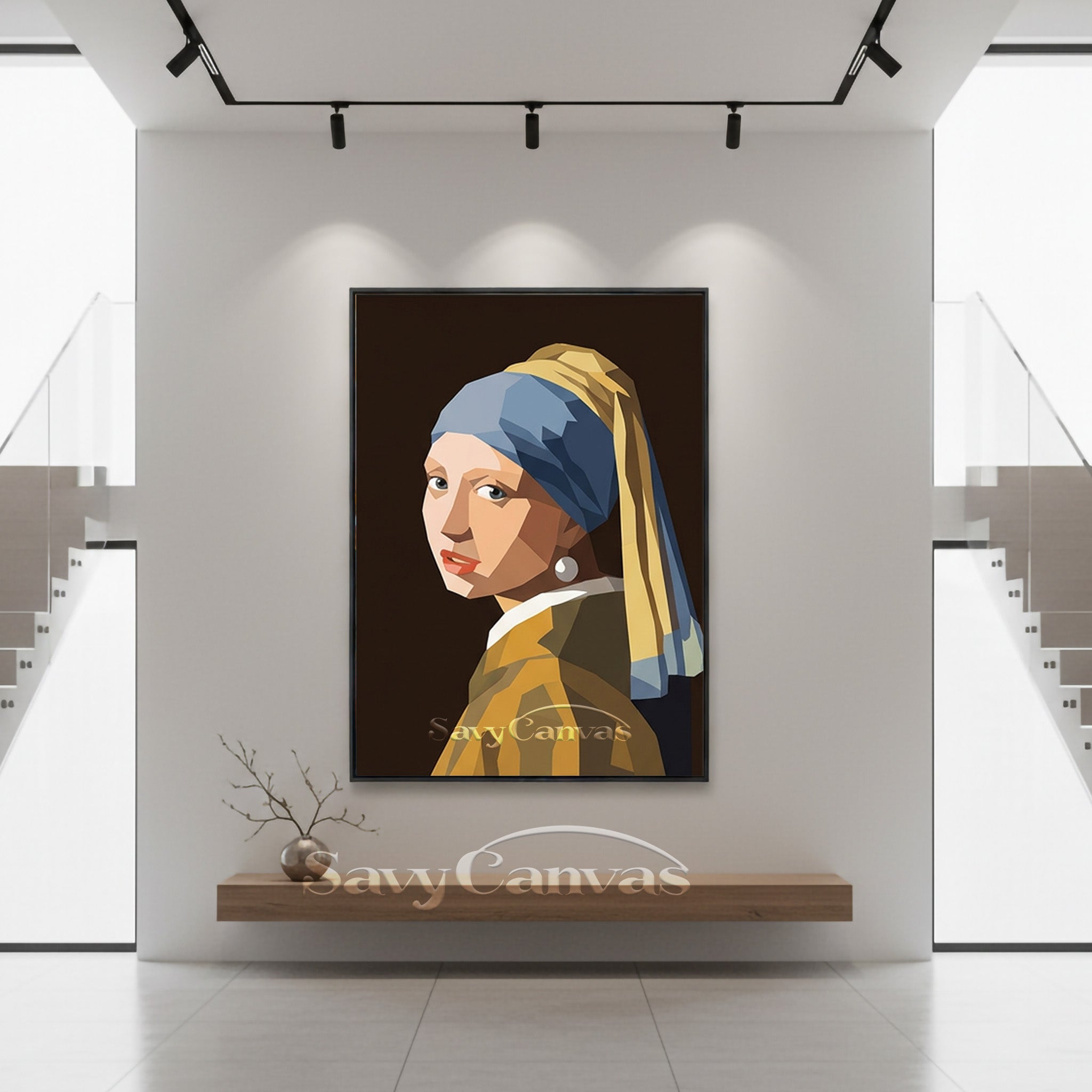 Modern Low Poly Vermeer Wall Art | Handmade Geometric Oil Painting #SS 162